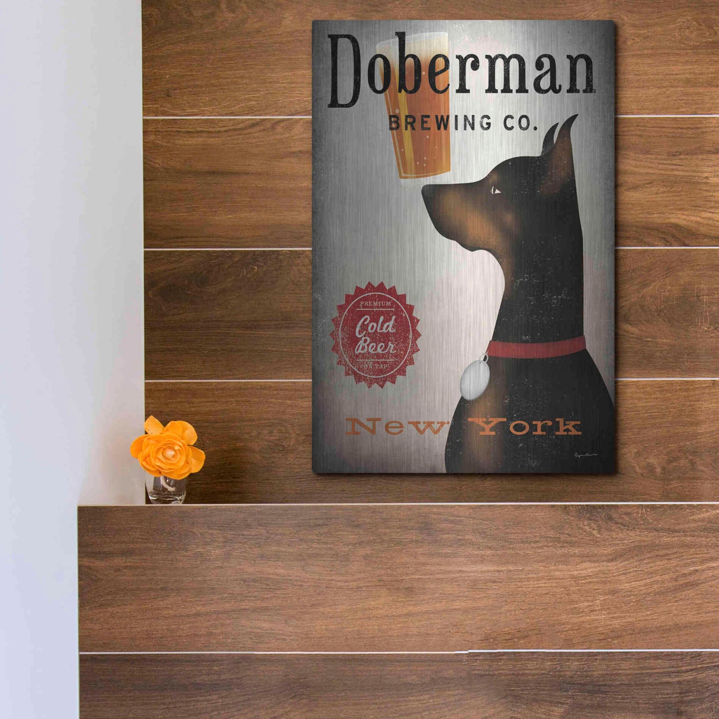 Luxe Metal Art 'Doberman Brewing Company NY' by Ryan Fowler, Metal Wall Art,12x16
