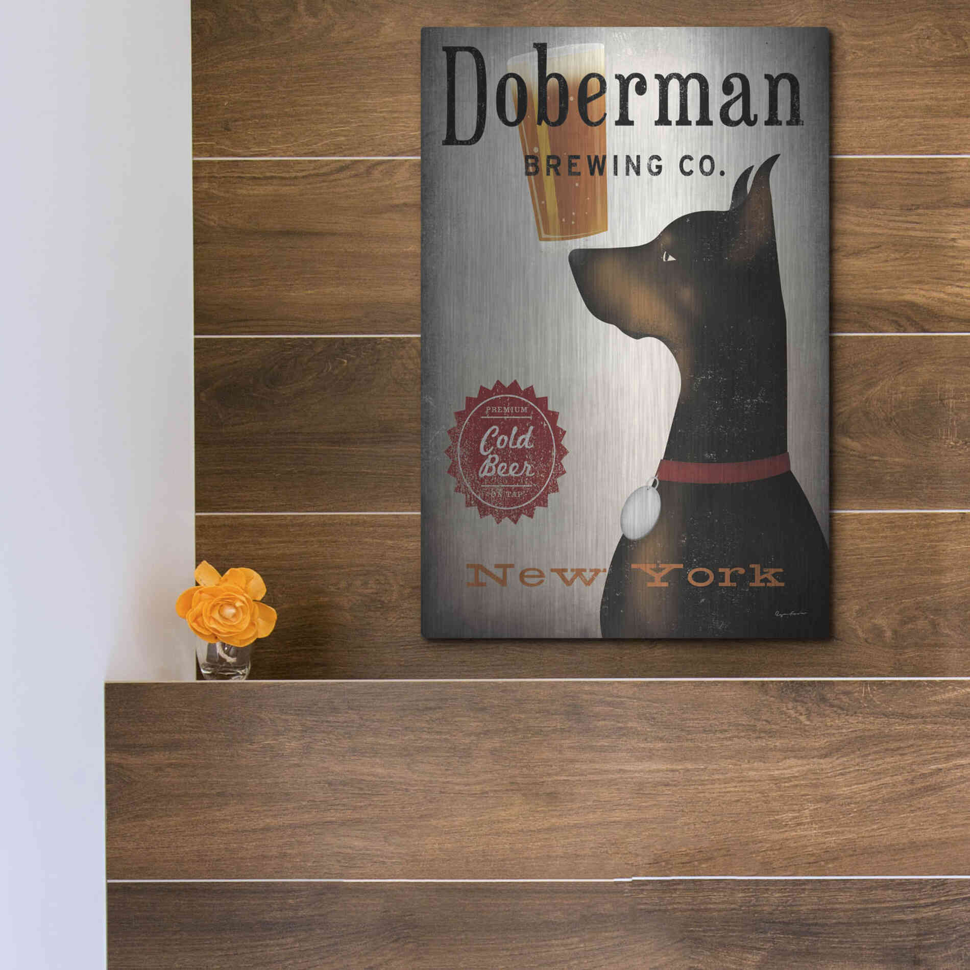 Luxe Metal Art 'Doberman Brewing Company NY' by Ryan Fowler, Metal Wall Art,12x16