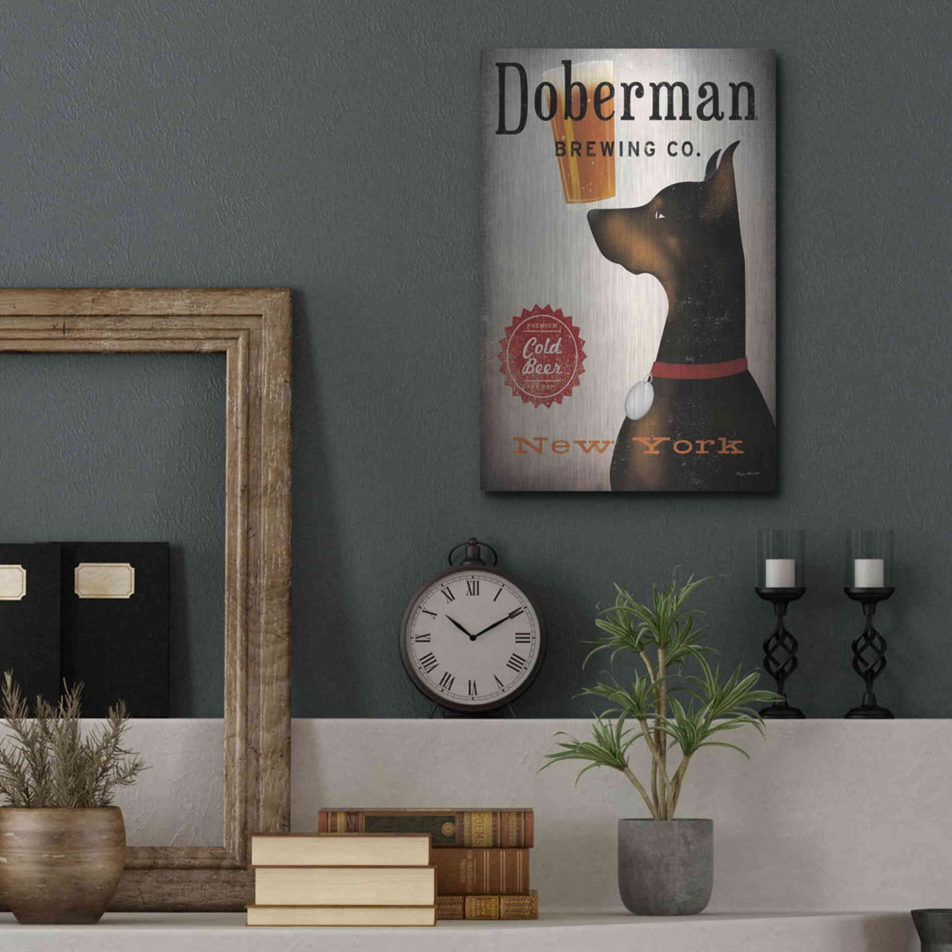 Luxe Metal Art 'Doberman Brewing Company NY' by Ryan Fowler, Metal Wall Art,12x16