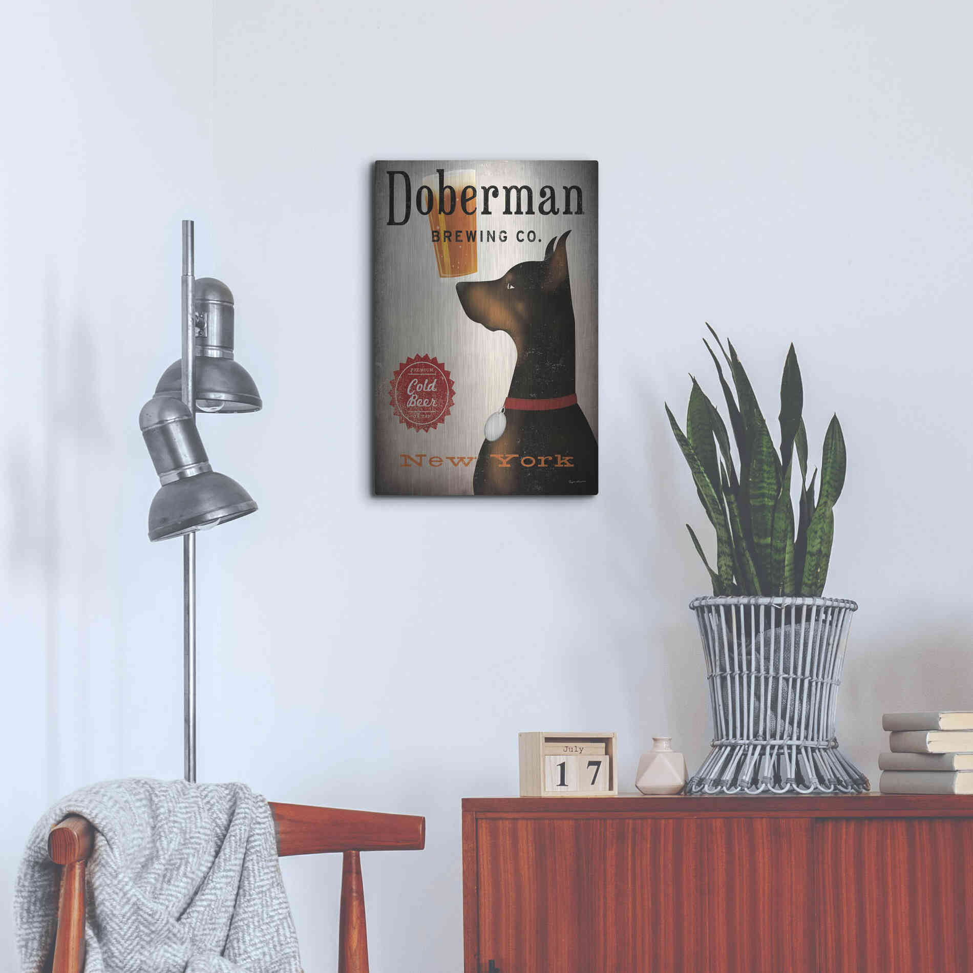 Luxe Metal Art 'Doberman Brewing Company NY' by Ryan Fowler, Metal Wall Art,16x24