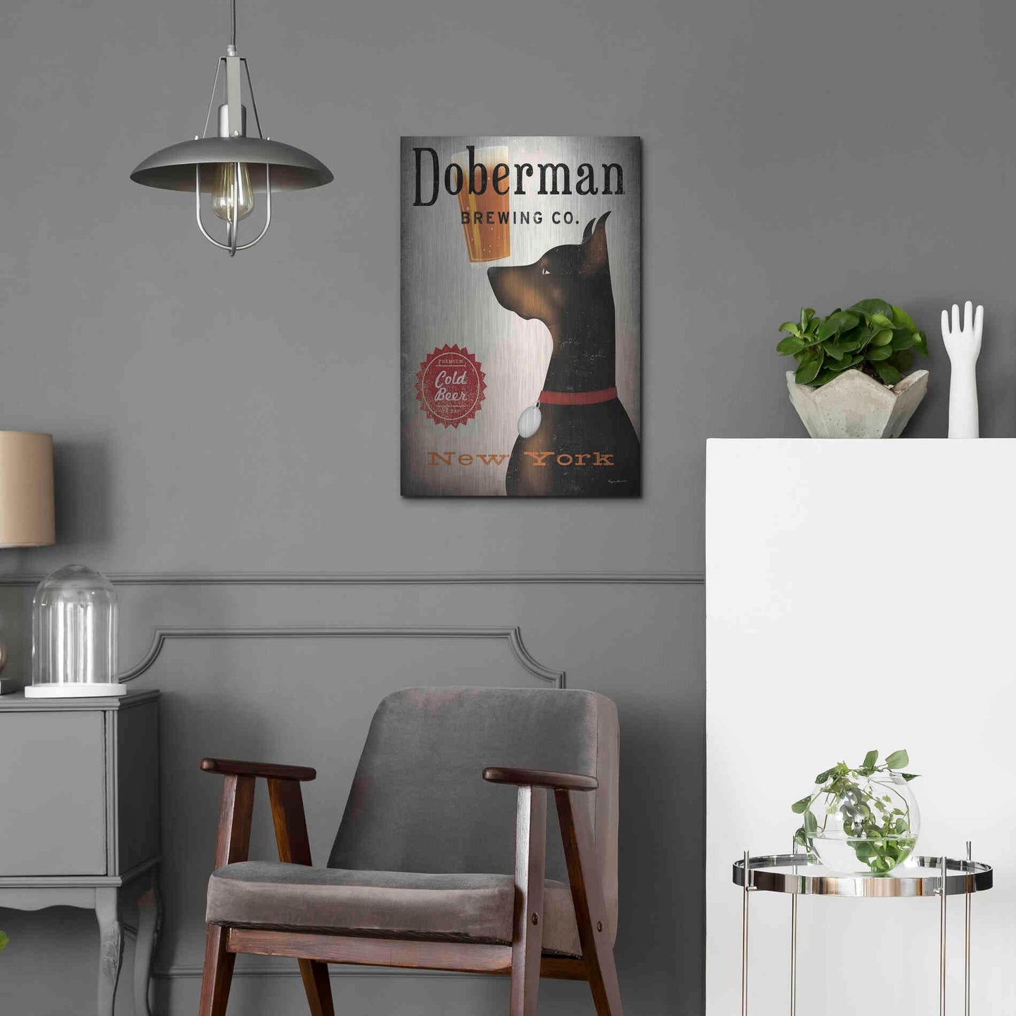 Luxe Metal Art 'Doberman Brewing Company NY' by Ryan Fowler, Metal Wall Art,16x24