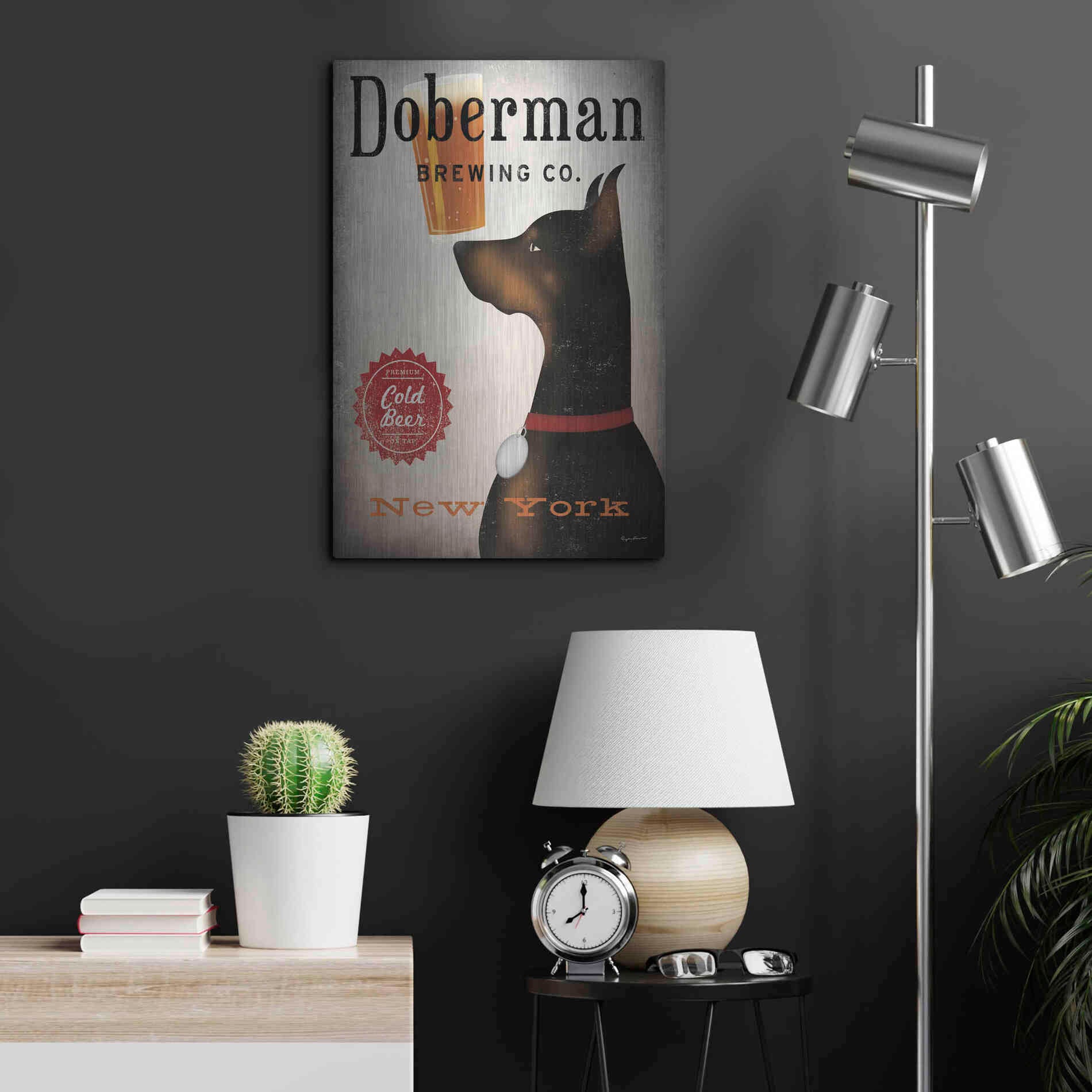 Luxe Metal Art 'Doberman Brewing Company NY' by Ryan Fowler, Metal Wall Art,16x24