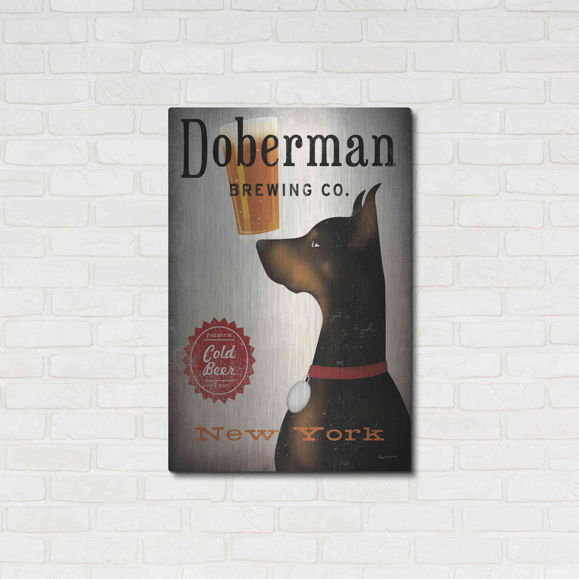 Luxe Metal Art 'Doberman Brewing Company NY' by Ryan Fowler, Metal Wall Art,24x36