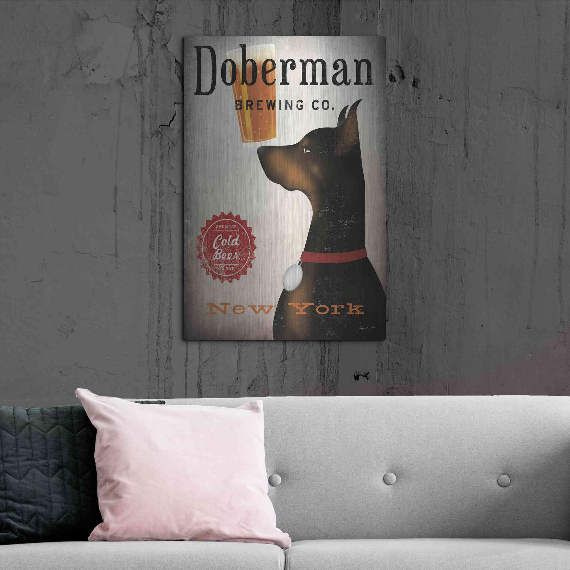 Luxe Metal Art 'Doberman Brewing Company NY' by Ryan Fowler, Metal Wall Art,24x36