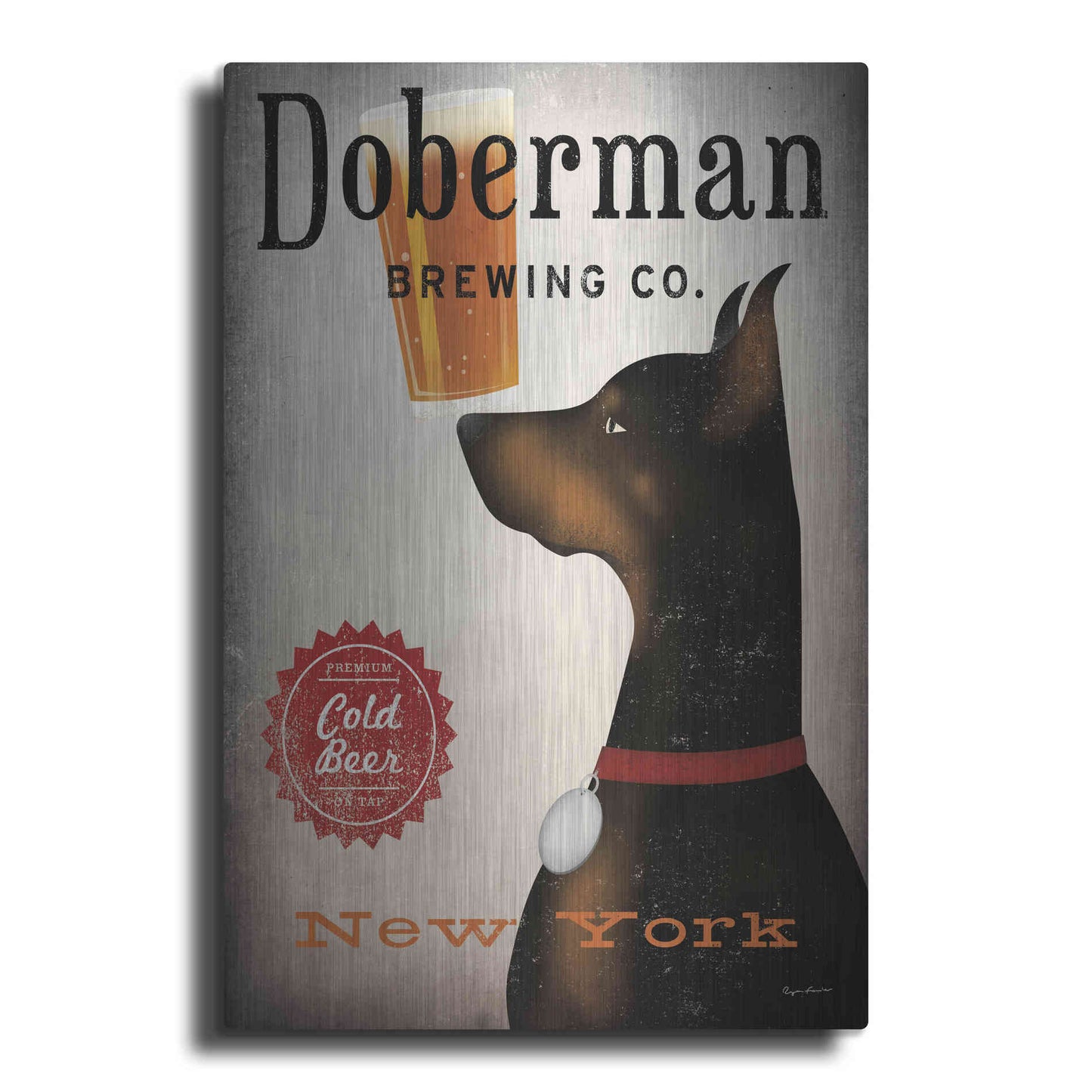 Luxe Metal Art 'Doberman Brewing Company NY' by Ryan Fowler, Metal Wall Art