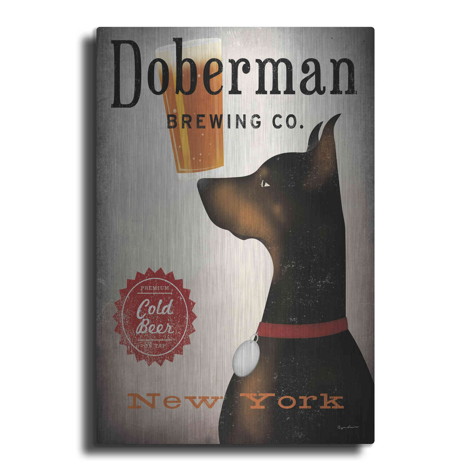 Luxe Metal Art 'Doberman Brewing Company NY' by Ryan Fowler, Metal Wall Art
