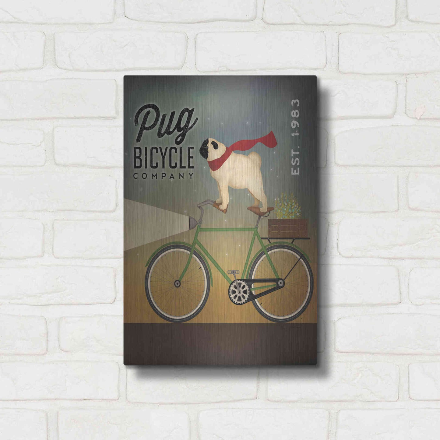 Luxe Metal Art 'Pug on a Bike' by Ryan Fowler, Metal Wall Art,12x16