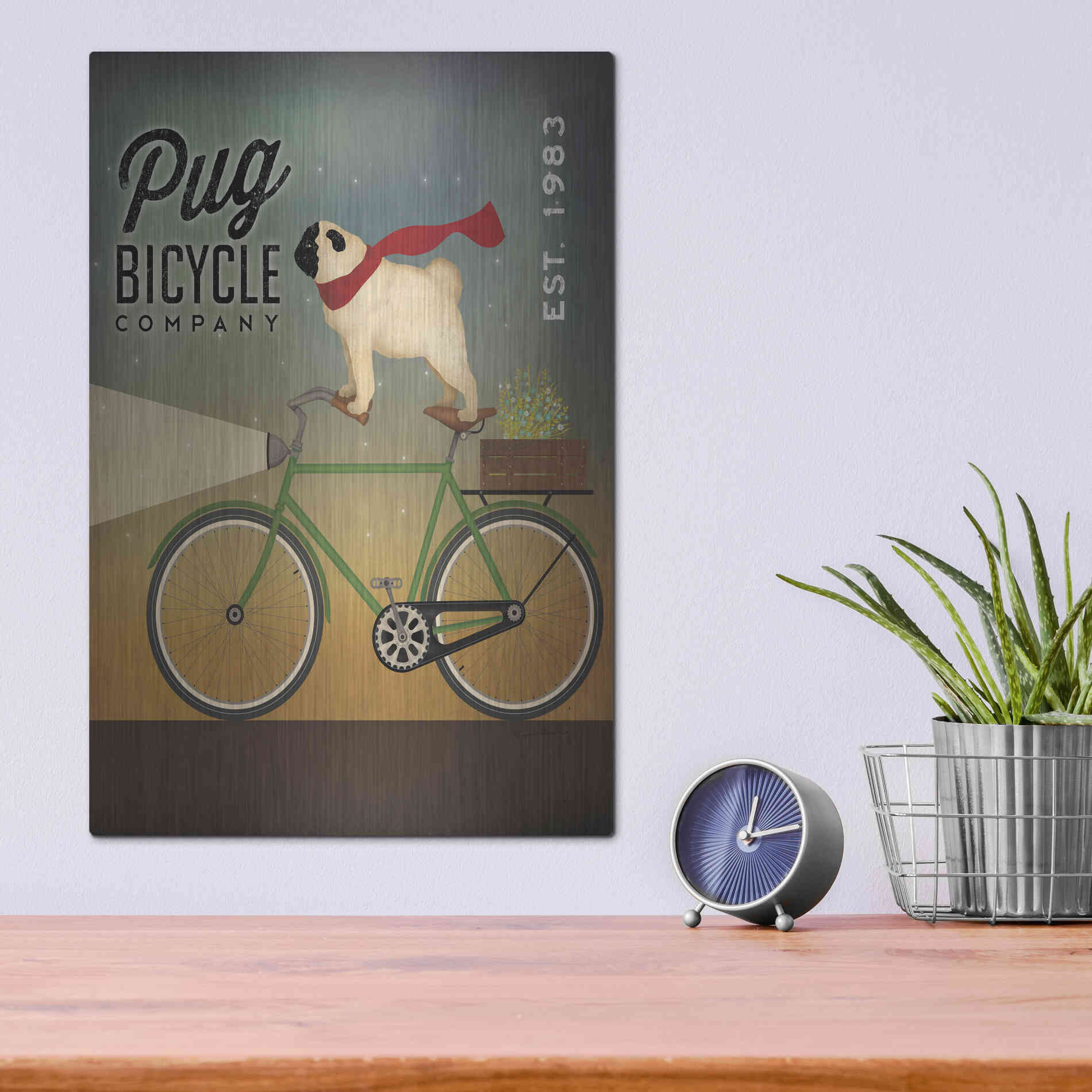 Luxe Metal Art 'Pug on a Bike' by Ryan Fowler, Metal Wall Art,12x16