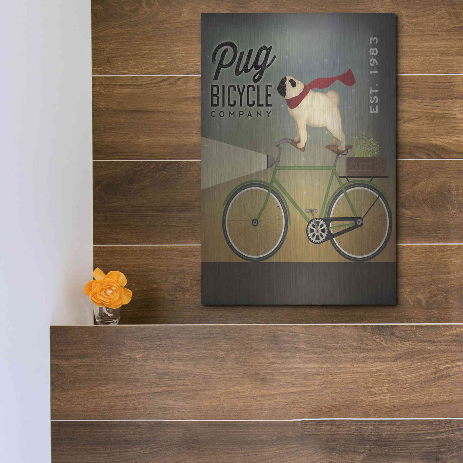 Luxe Metal Art 'Pug on a Bike' by Ryan Fowler, Metal Wall Art,12x16