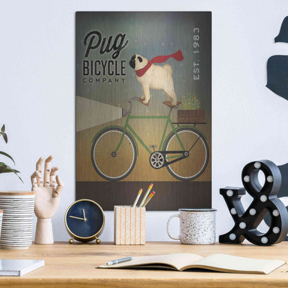 Luxe Metal Art 'Pug on a Bike' by Ryan Fowler, Metal Wall Art,12x16