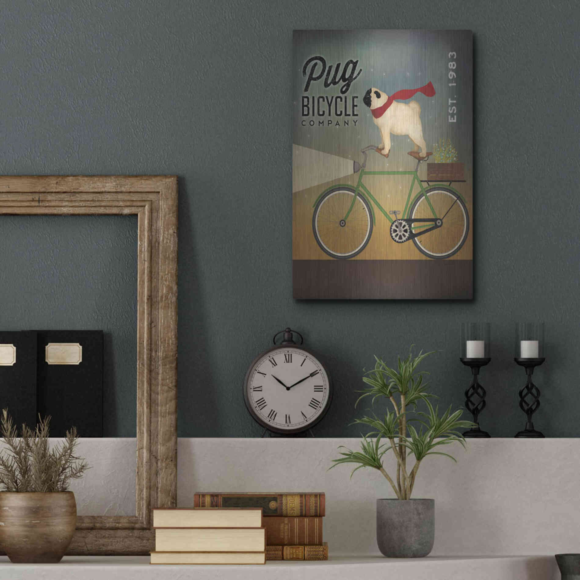 Luxe Metal Art 'Pug on a Bike' by Ryan Fowler, Metal Wall Art,12x16