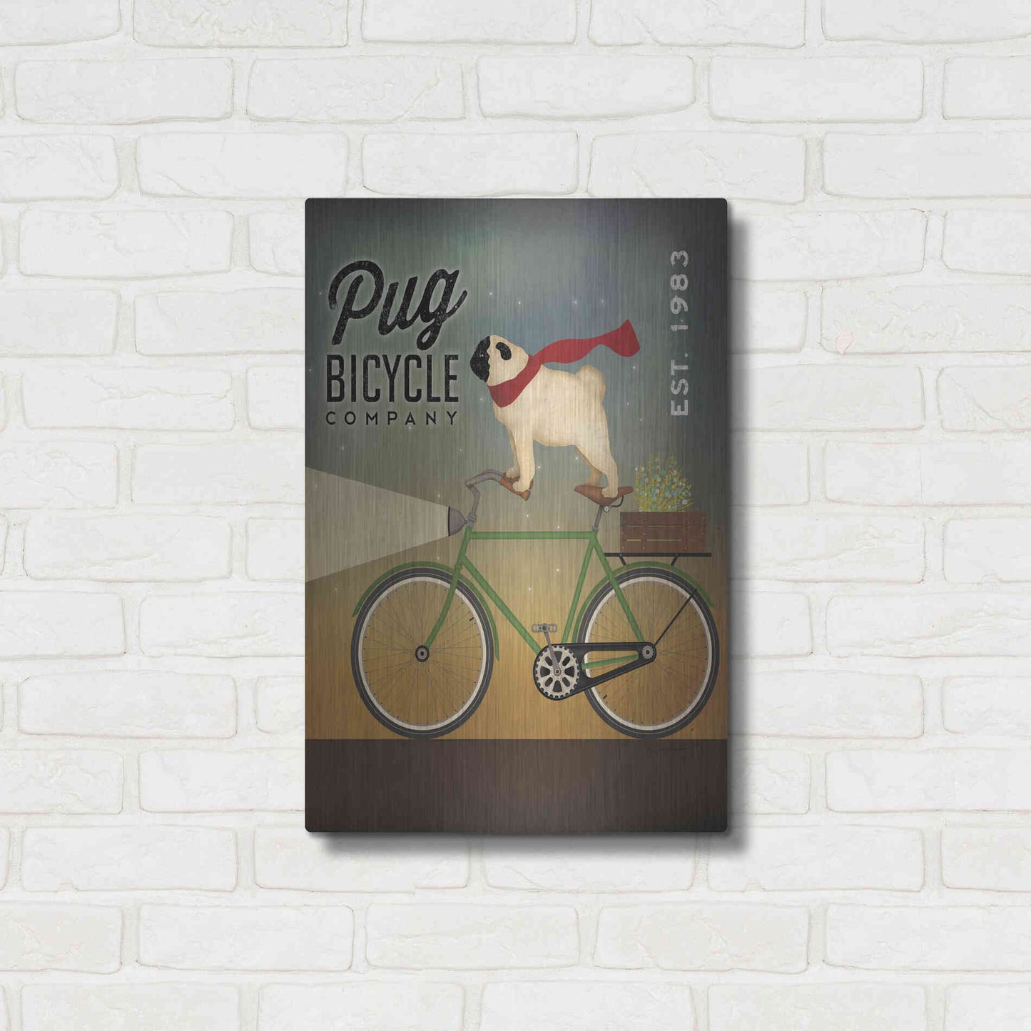 Luxe Metal Art 'Pug on a Bike' by Ryan Fowler, Metal Wall Art,16x24