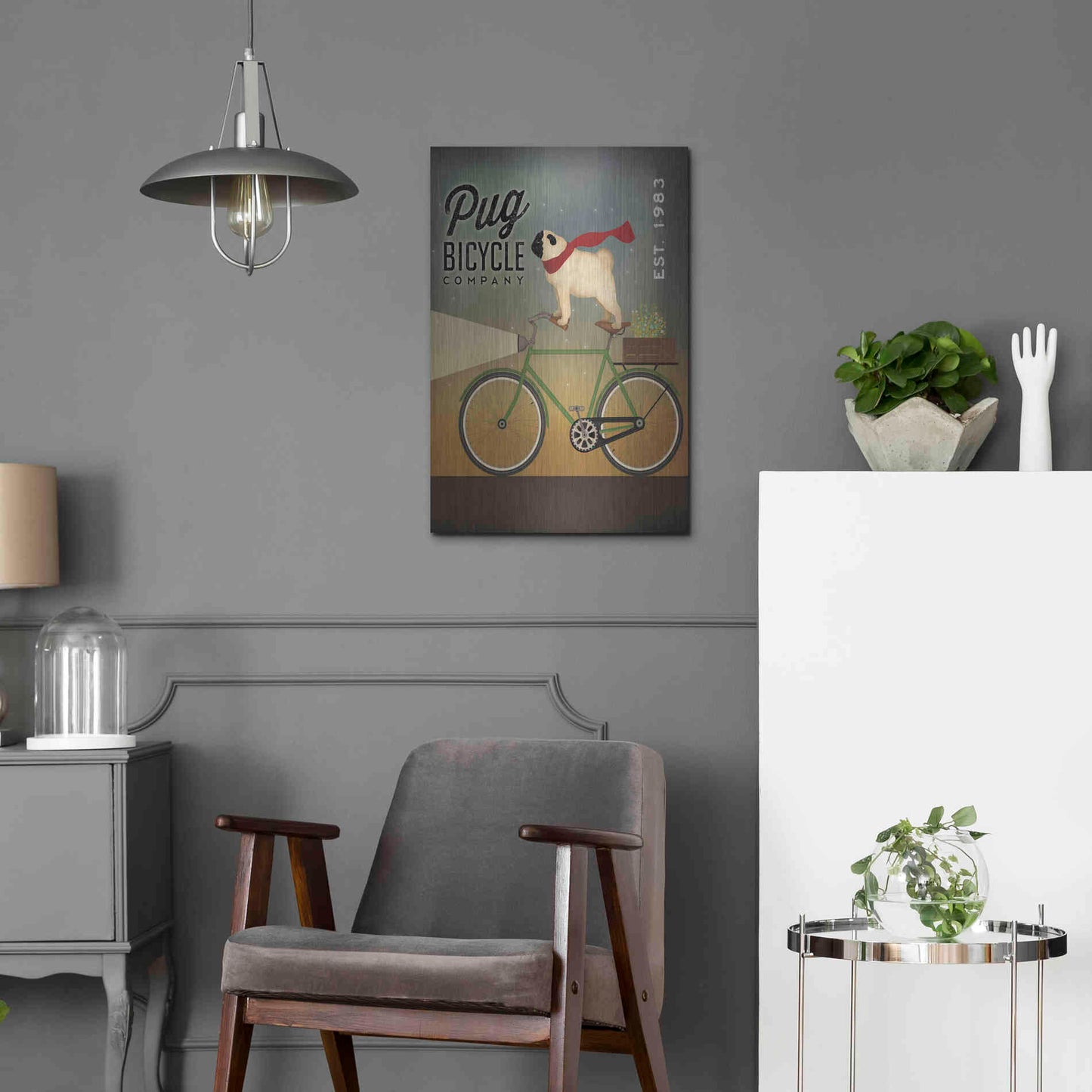 Luxe Metal Art 'Pug on a Bike' by Ryan Fowler, Metal Wall Art,16x24