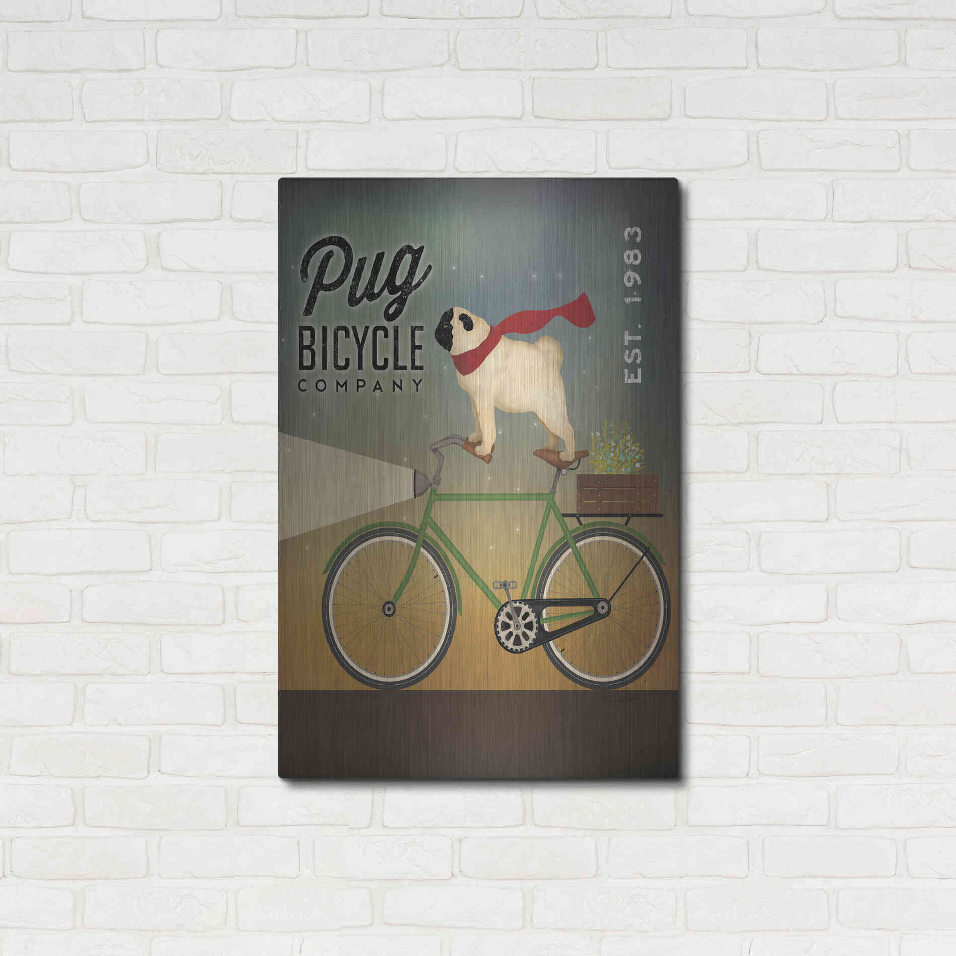Luxe Metal Art 'Pug on a Bike' by Ryan Fowler, Metal Wall Art,24x36