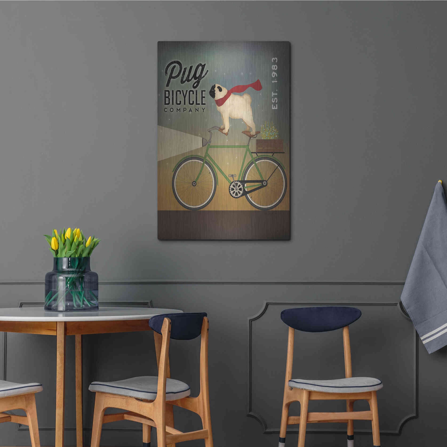 Luxe Metal Art 'Pug on a Bike' by Ryan Fowler, Metal Wall Art,24x36