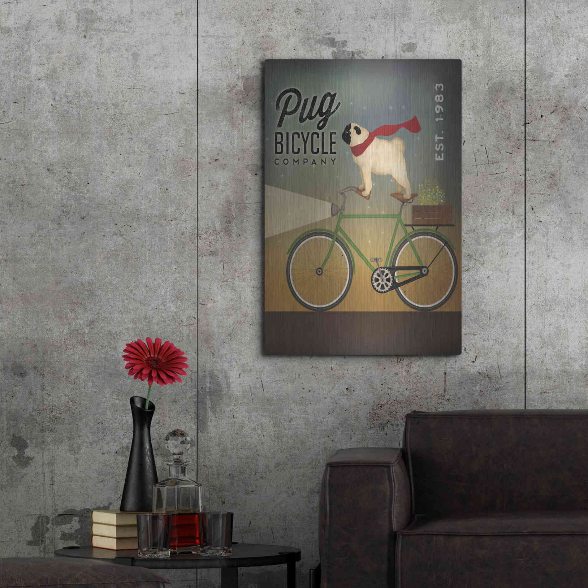 Luxe Metal Art 'Pug on a Bike' by Ryan Fowler, Metal Wall Art,24x36