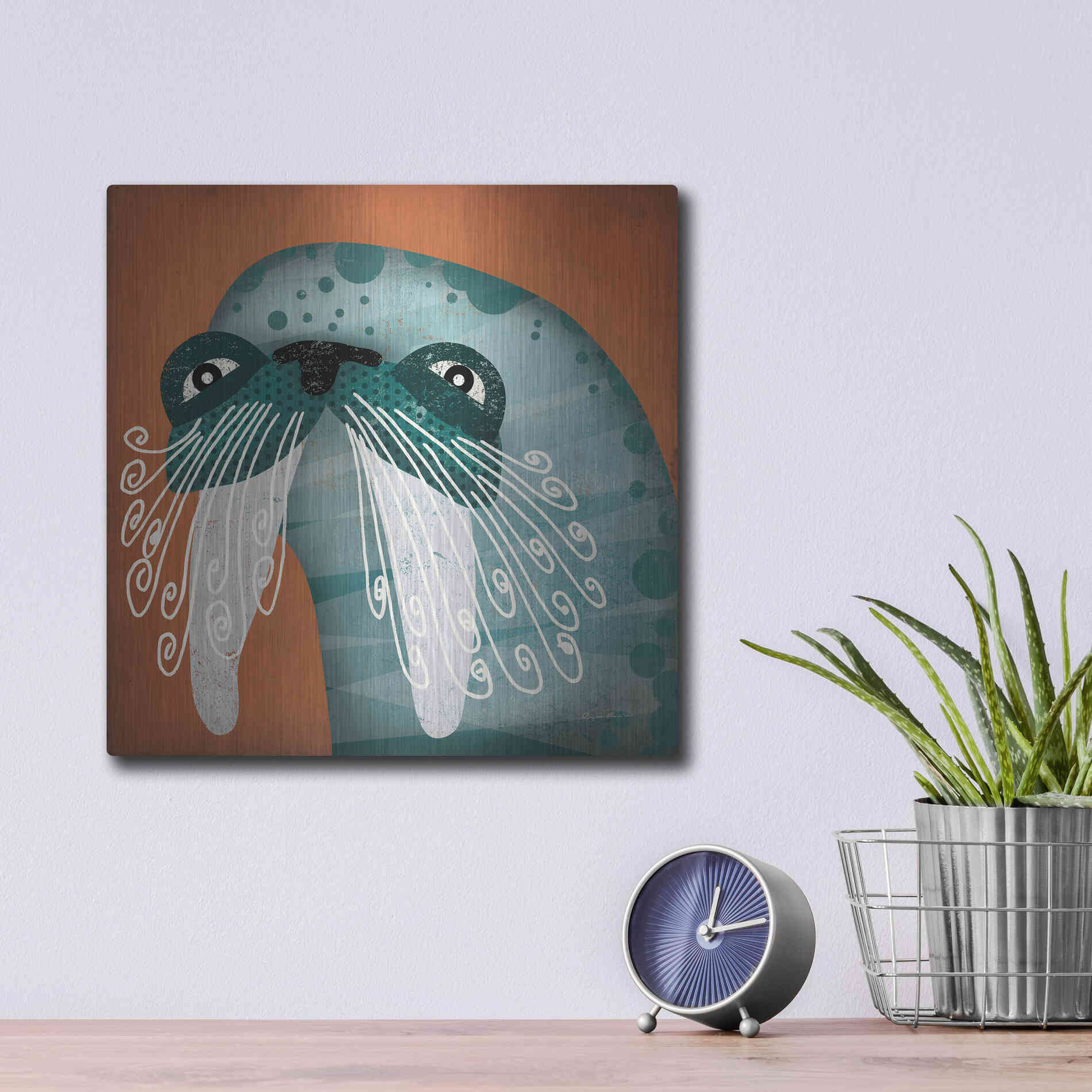 Luxe Metal Art 'Walrus Wow' by Ryan Fowler, Metal Wall Art,12x12