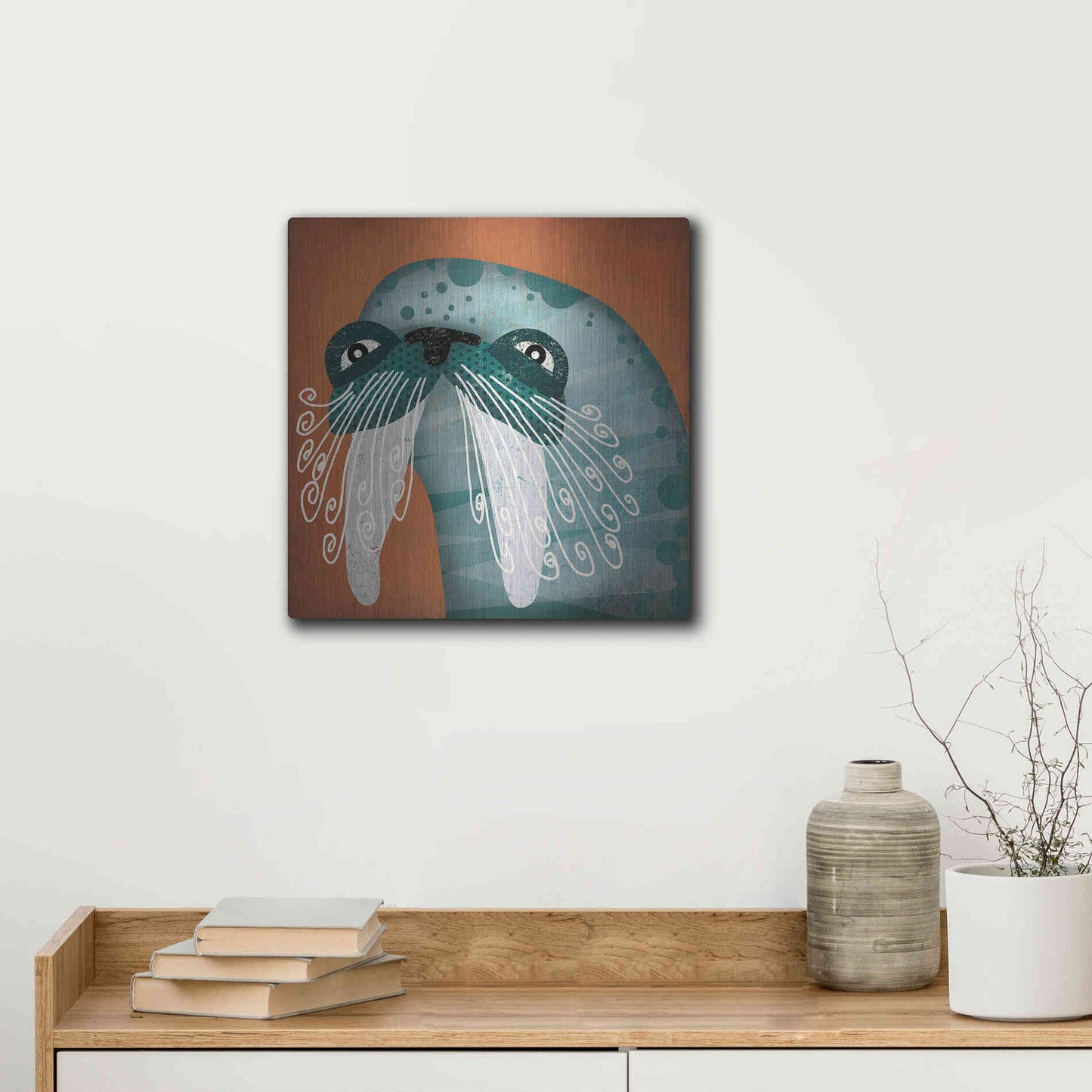 Luxe Metal Art 'Walrus Wow' by Ryan Fowler, Metal Wall Art,12x12
