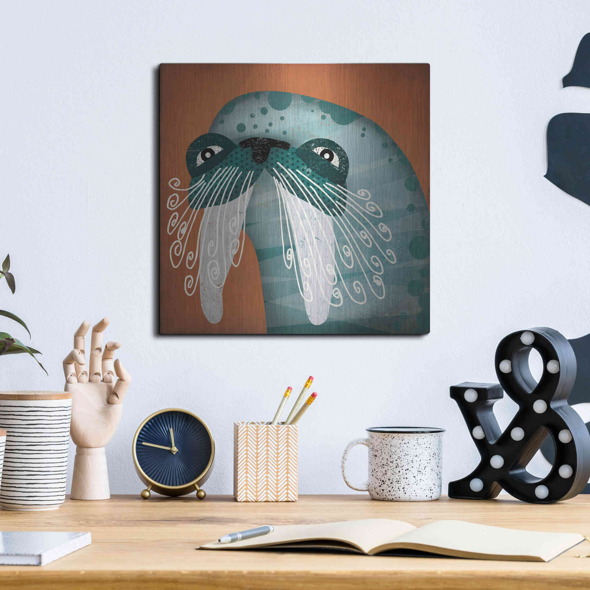 Luxe Metal Art 'Walrus Wow' by Ryan Fowler, Metal Wall Art,12x12