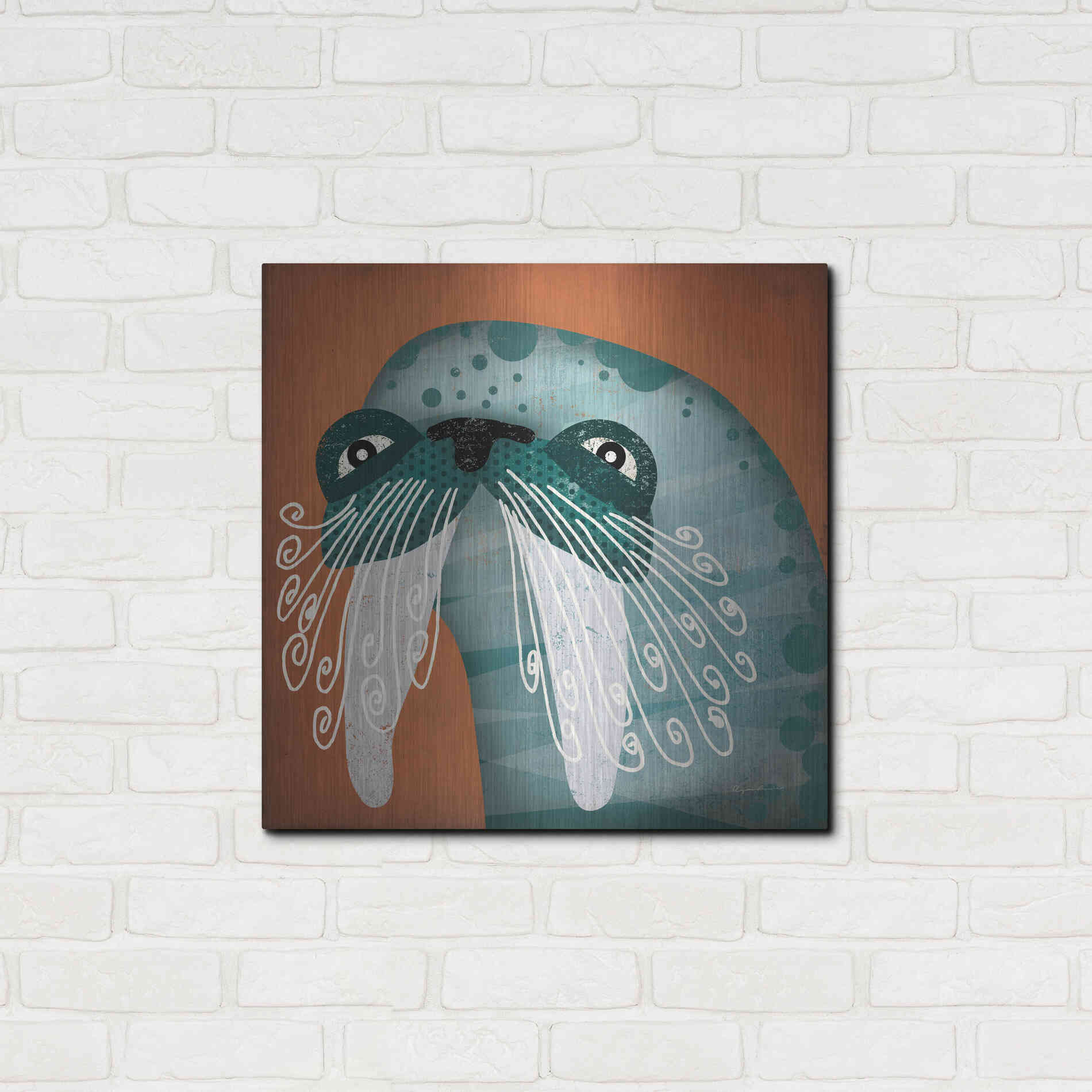 Luxe Metal Art 'Walrus Wow' by Ryan Fowler, Metal Wall Art,24x24