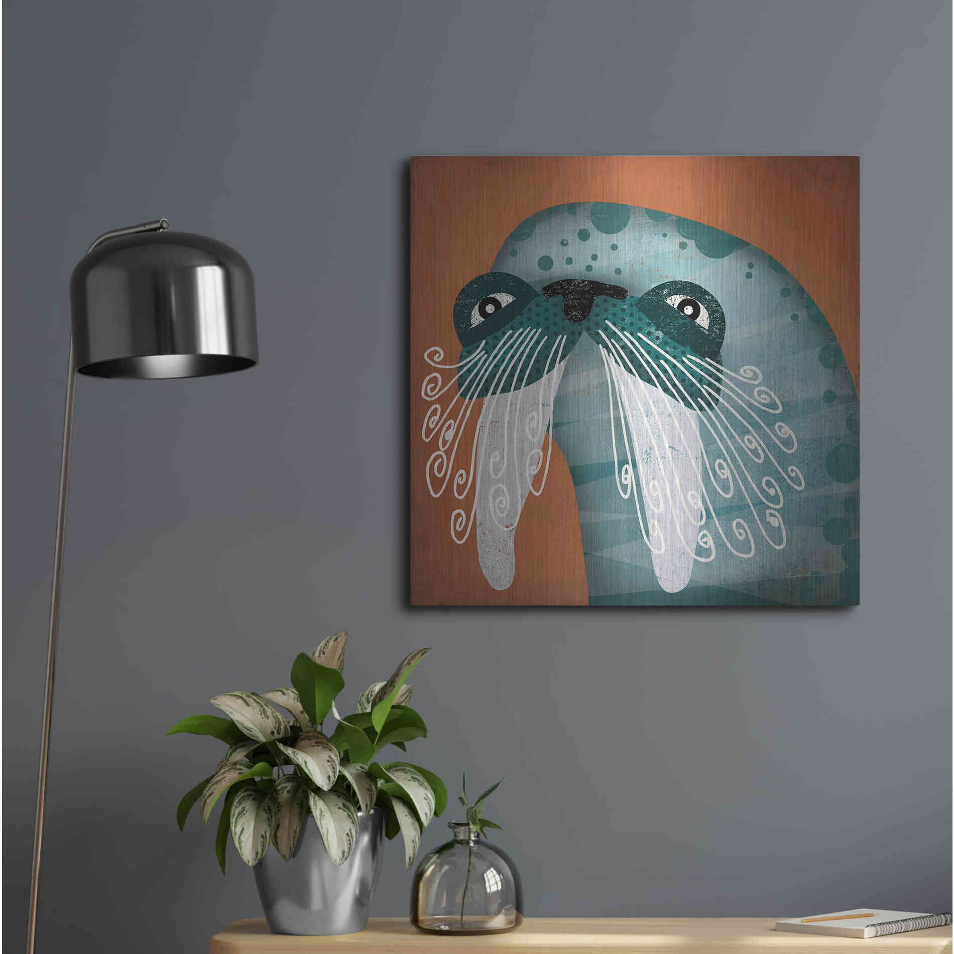 Luxe Metal Art 'Walrus Wow' by Ryan Fowler, Metal Wall Art,24x24
