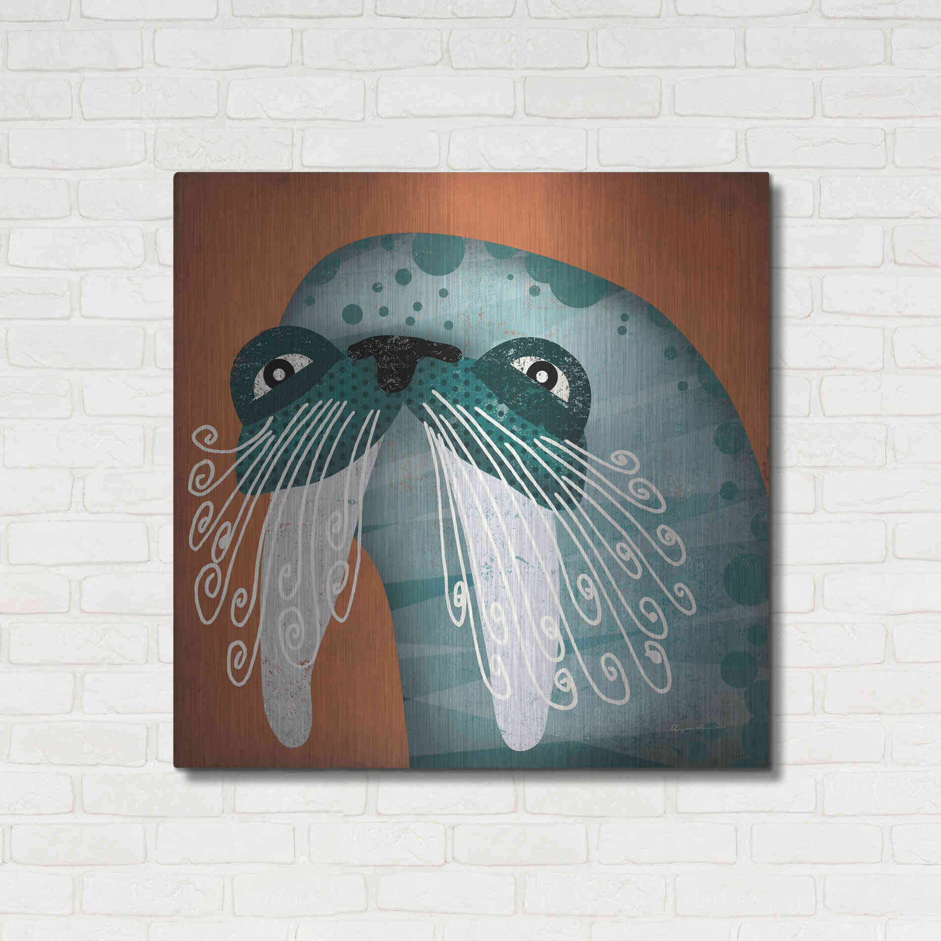 Luxe Metal Art 'Walrus Wow' by Ryan Fowler, Metal Wall Art,36x36
