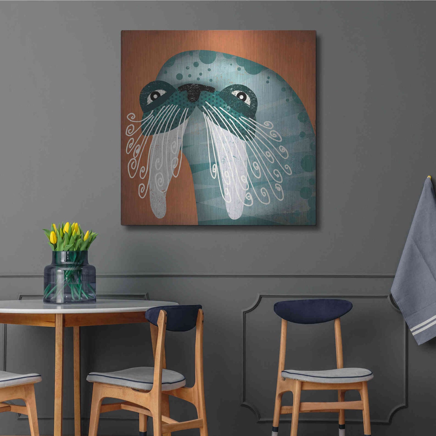 Luxe Metal Art 'Walrus Wow' by Ryan Fowler, Metal Wall Art,36x36