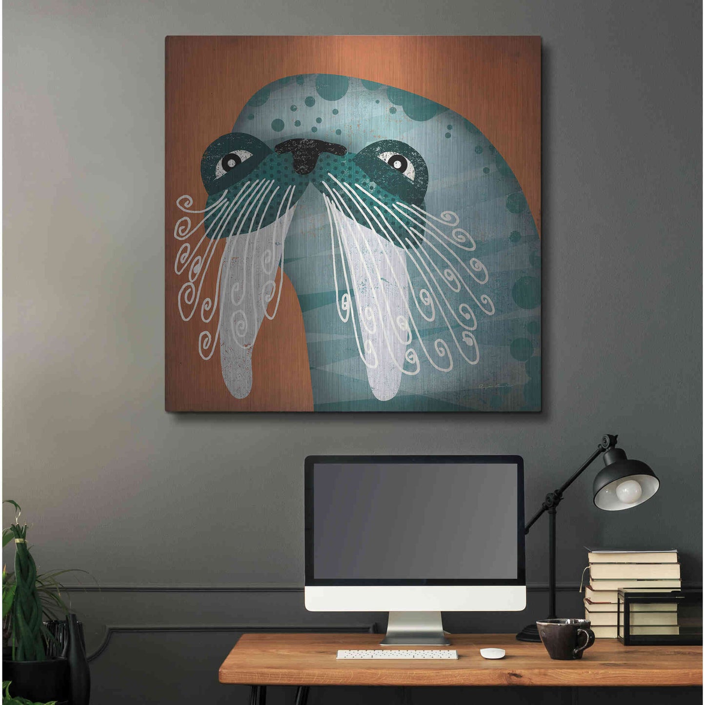 Luxe Metal Art 'Walrus Wow' by Ryan Fowler, Metal Wall Art,36x36