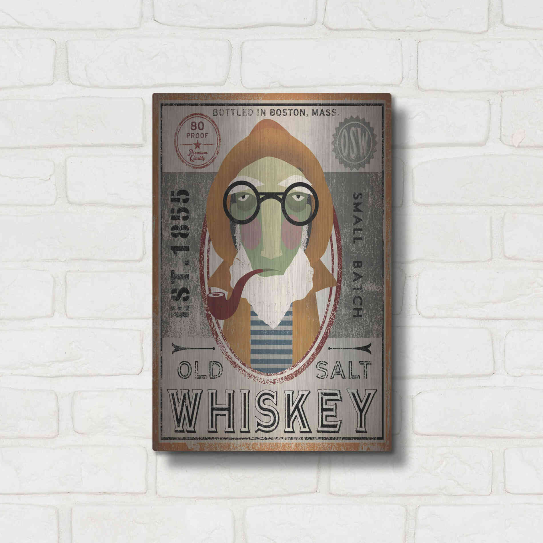 Luxe Metal Art 'Fisherman II Old Salt Whiskey' by Ryan Fowler, Metal Wall Art,12x16