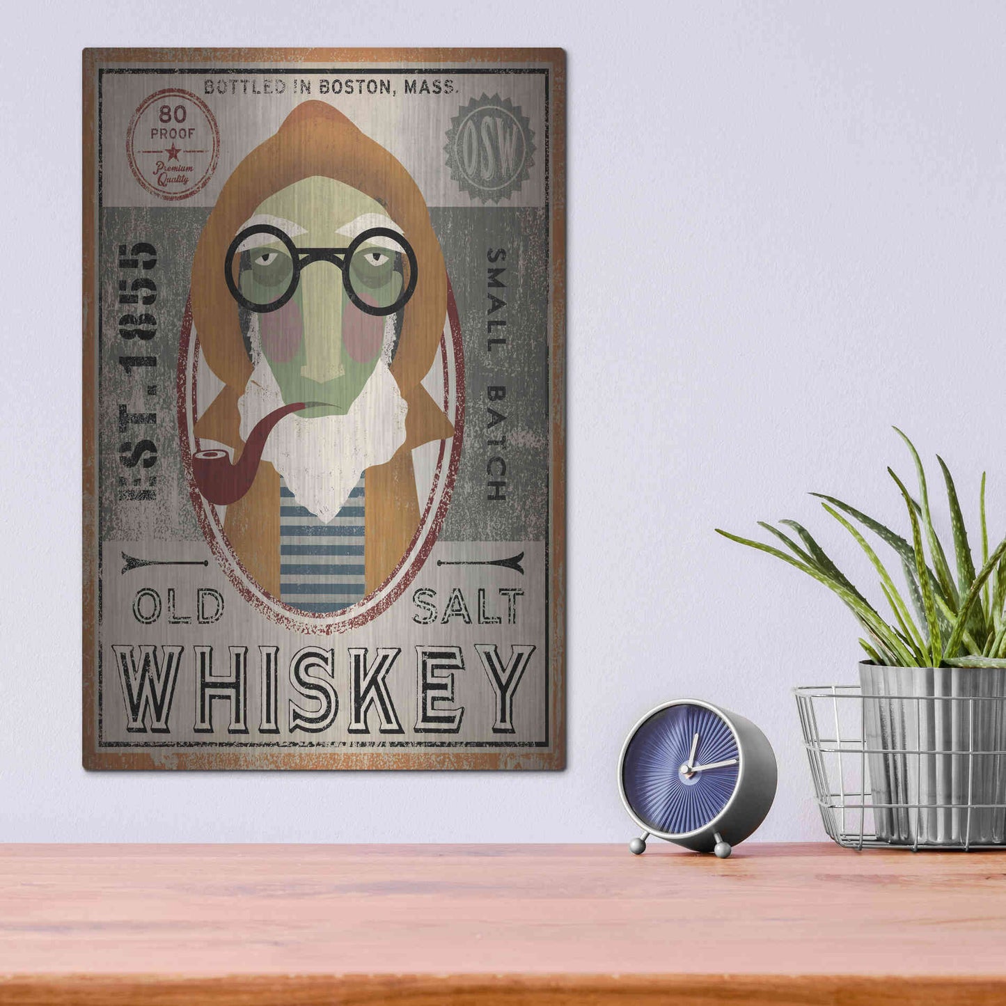 Luxe Metal Art 'Fisherman II Old Salt Whiskey' by Ryan Fowler, Metal Wall Art,12x16