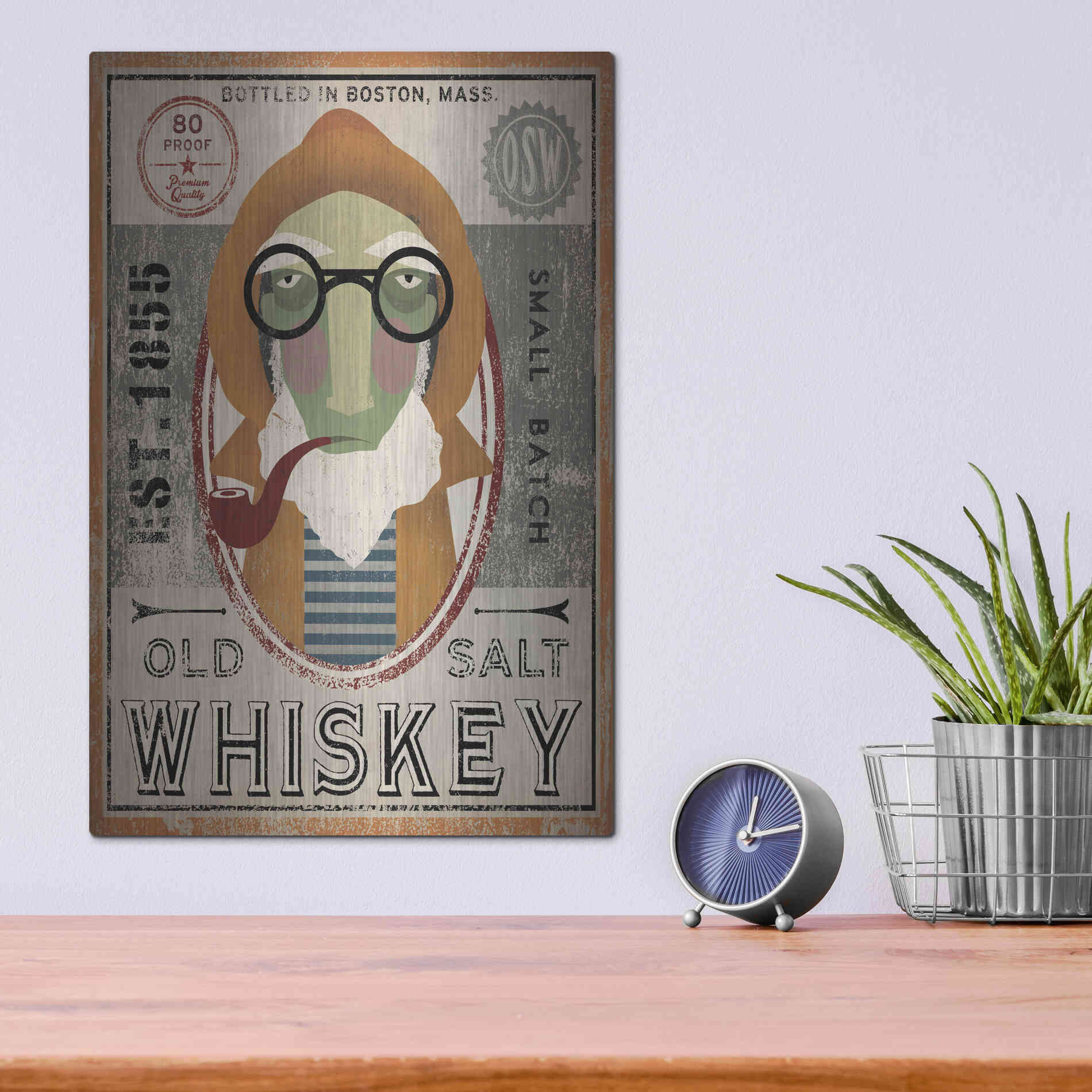 Luxe Metal Art 'Fisherman II Old Salt Whiskey' by Ryan Fowler, Metal Wall Art,12x16