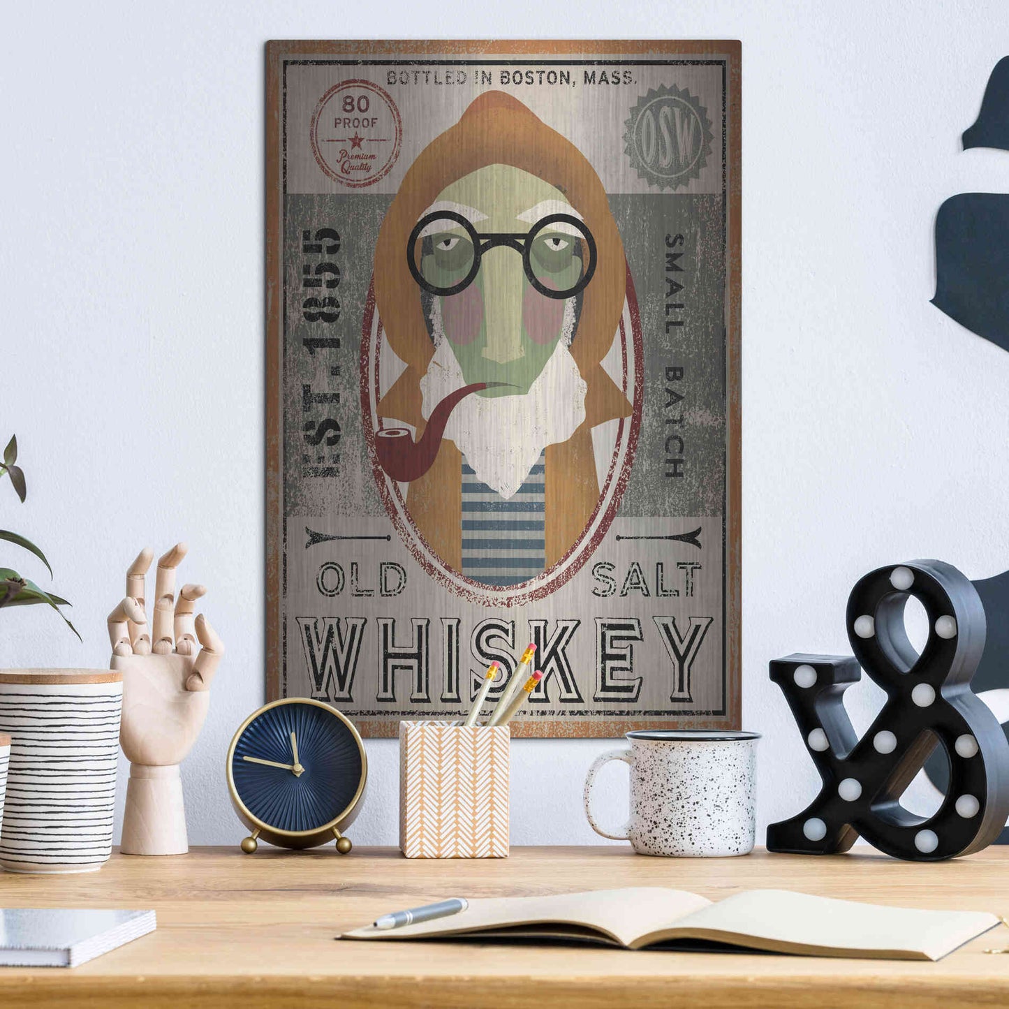 Luxe Metal Art 'Fisherman II Old Salt Whiskey' by Ryan Fowler, Metal Wall Art,12x16