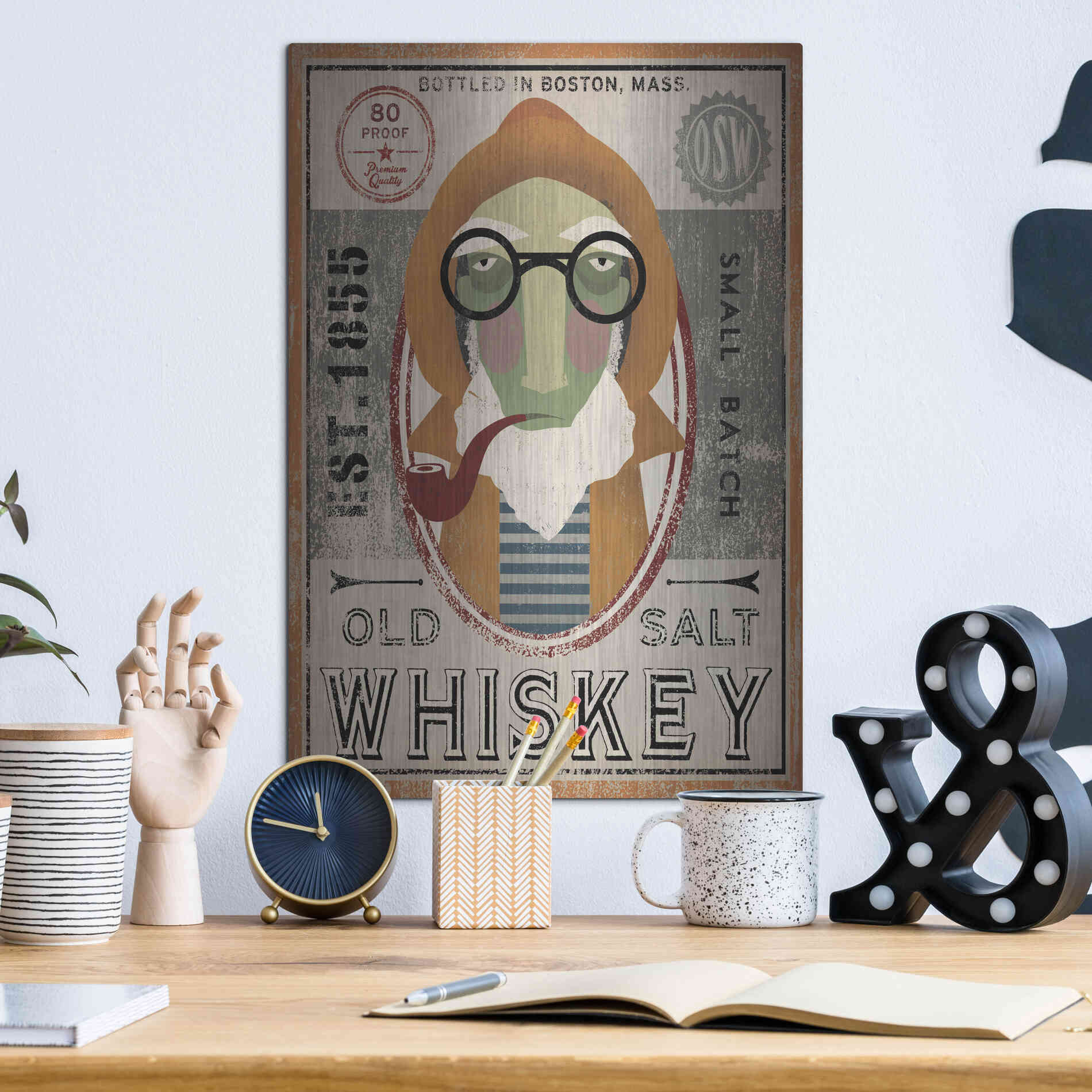 Luxe Metal Art 'Fisherman II Old Salt Whiskey' by Ryan Fowler, Metal Wall Art,12x16