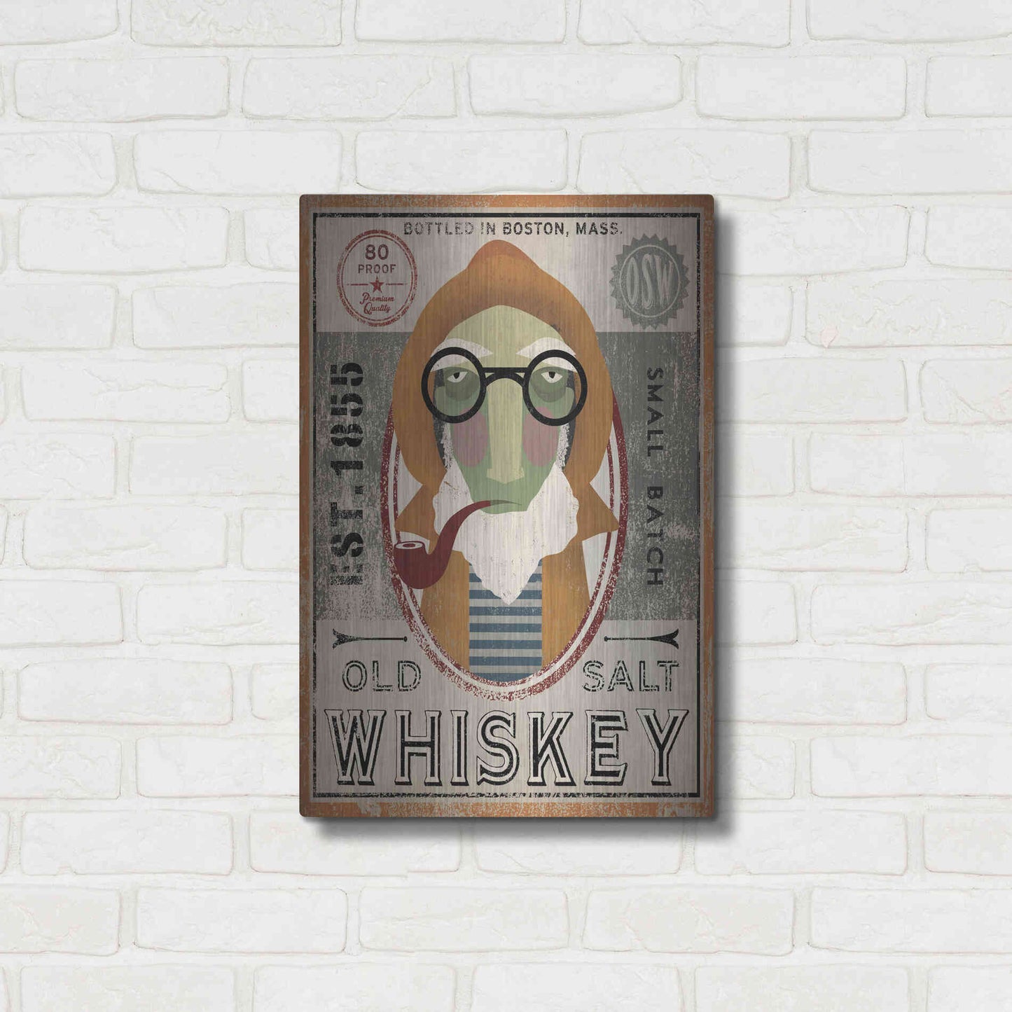 Luxe Metal Art 'Fisherman II Old Salt Whiskey' by Ryan Fowler, Metal Wall Art,16x24