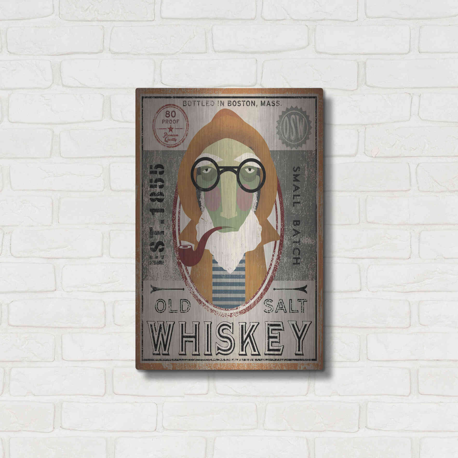 Luxe Metal Art 'Fisherman II Old Salt Whiskey' by Ryan Fowler, Metal Wall Art,16x24