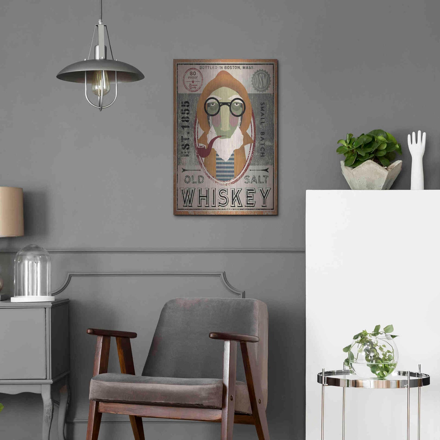 Luxe Metal Art 'Fisherman II Old Salt Whiskey' by Ryan Fowler, Metal Wall Art,16x24