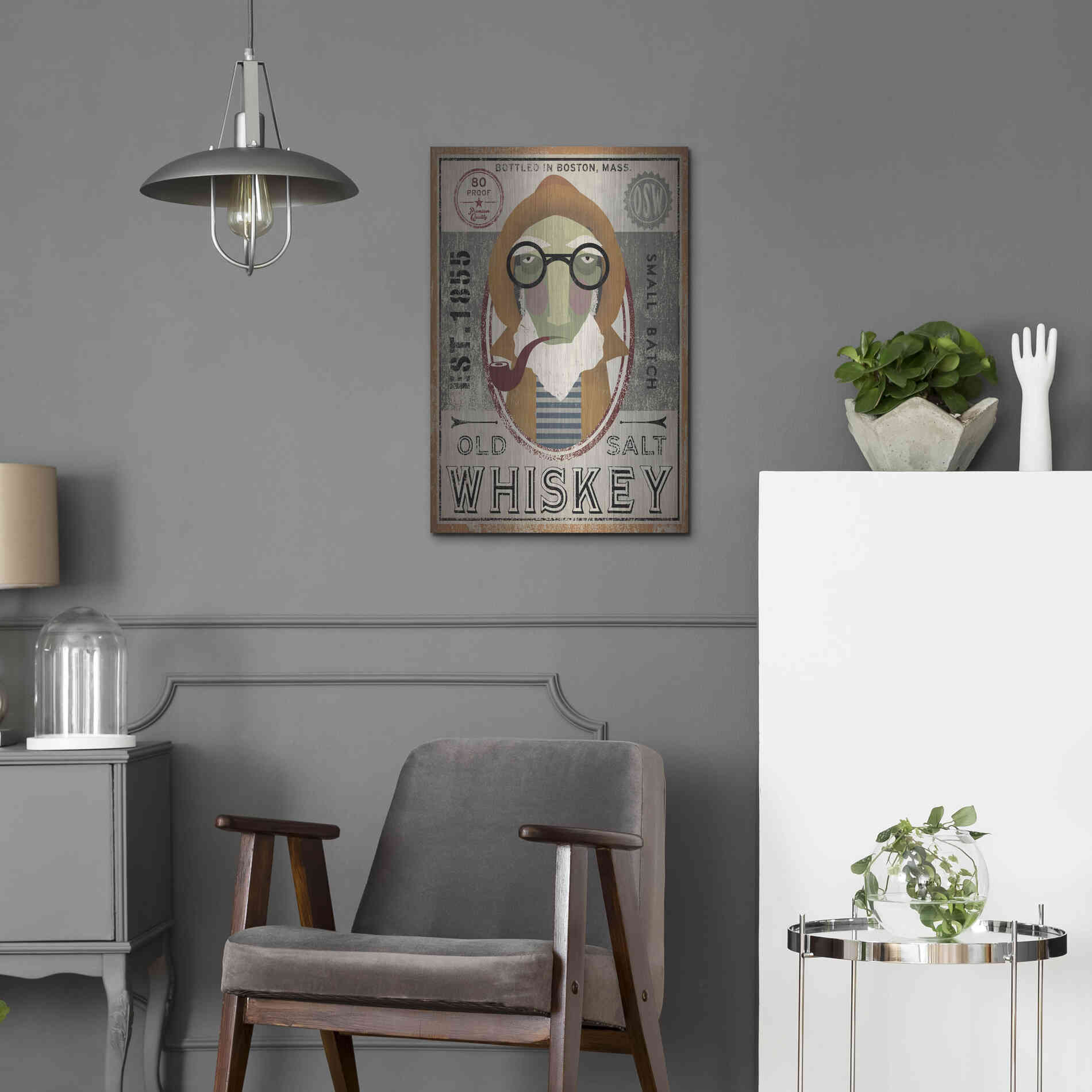 Luxe Metal Art 'Fisherman II Old Salt Whiskey' by Ryan Fowler, Metal Wall Art,16x24