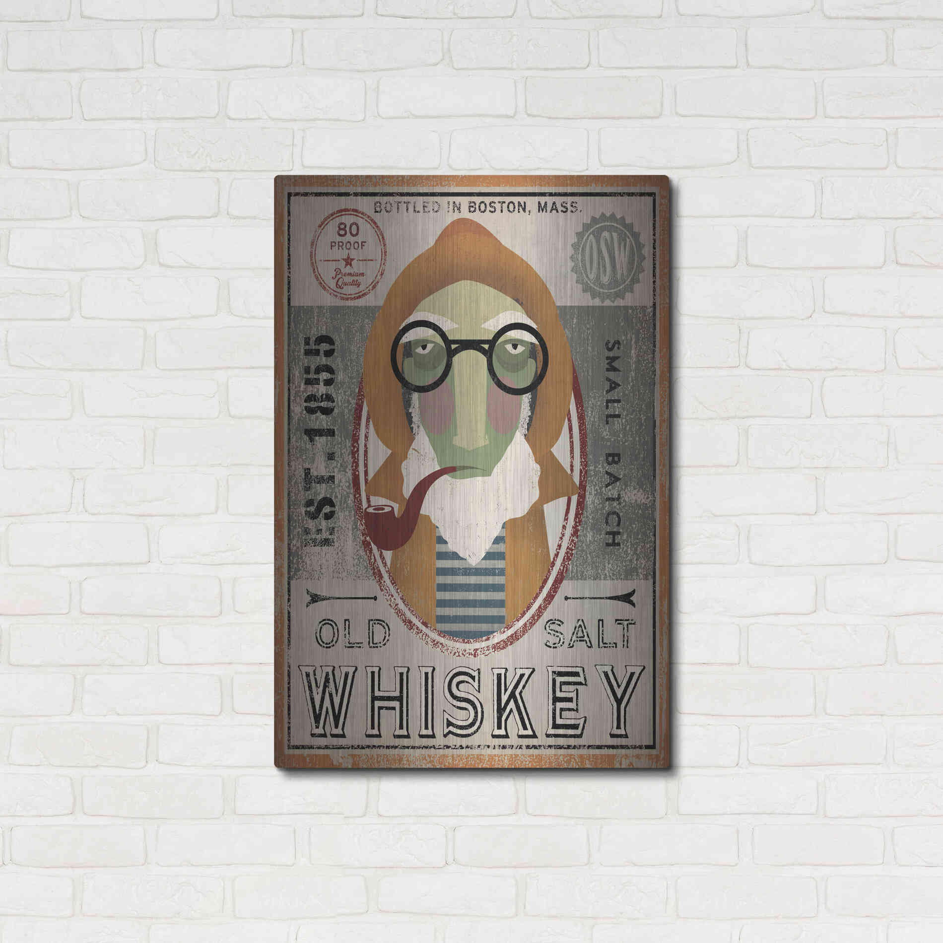 Luxe Metal Art 'Fisherman II Old Salt Whiskey' by Ryan Fowler, Metal Wall Art,24x36