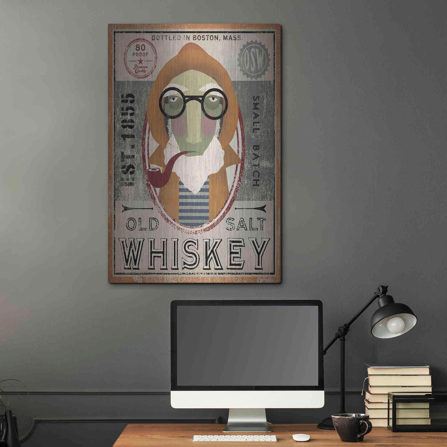 Luxe Metal Art 'Fisherman II Old Salt Whiskey' by Ryan Fowler, Metal Wall Art,24x36