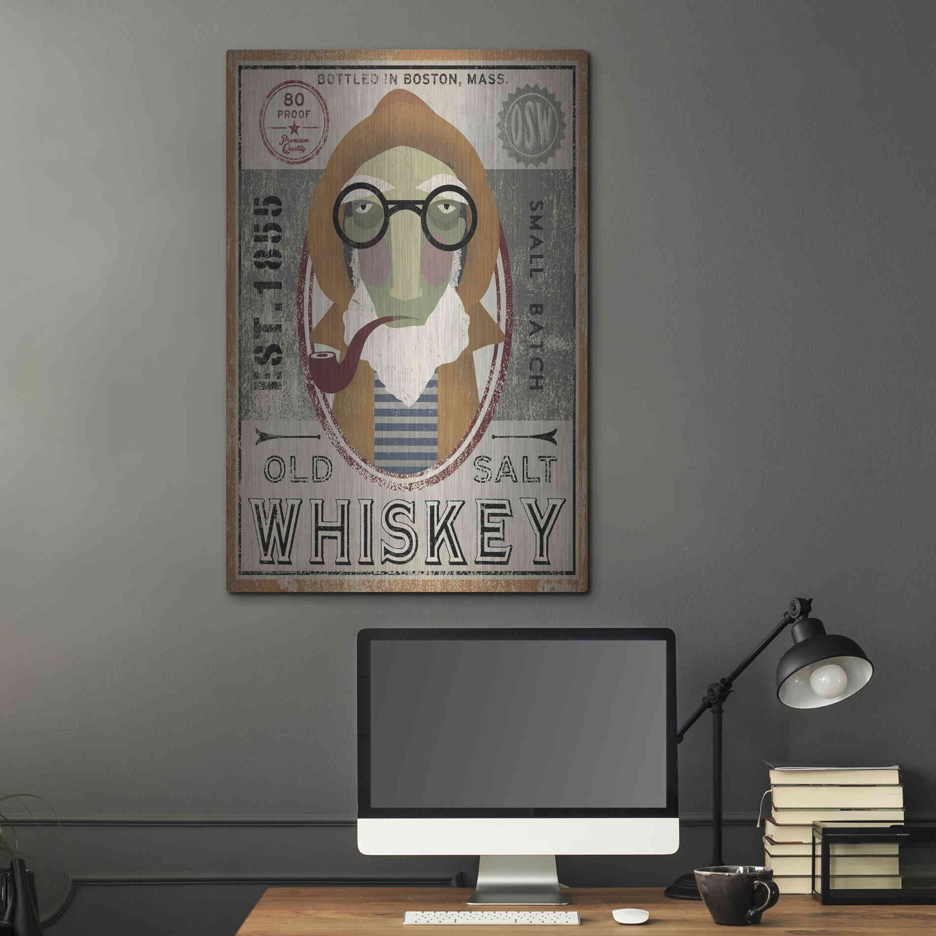 Luxe Metal Art 'Fisherman II Old Salt Whiskey' by Ryan Fowler, Metal Wall Art,24x36