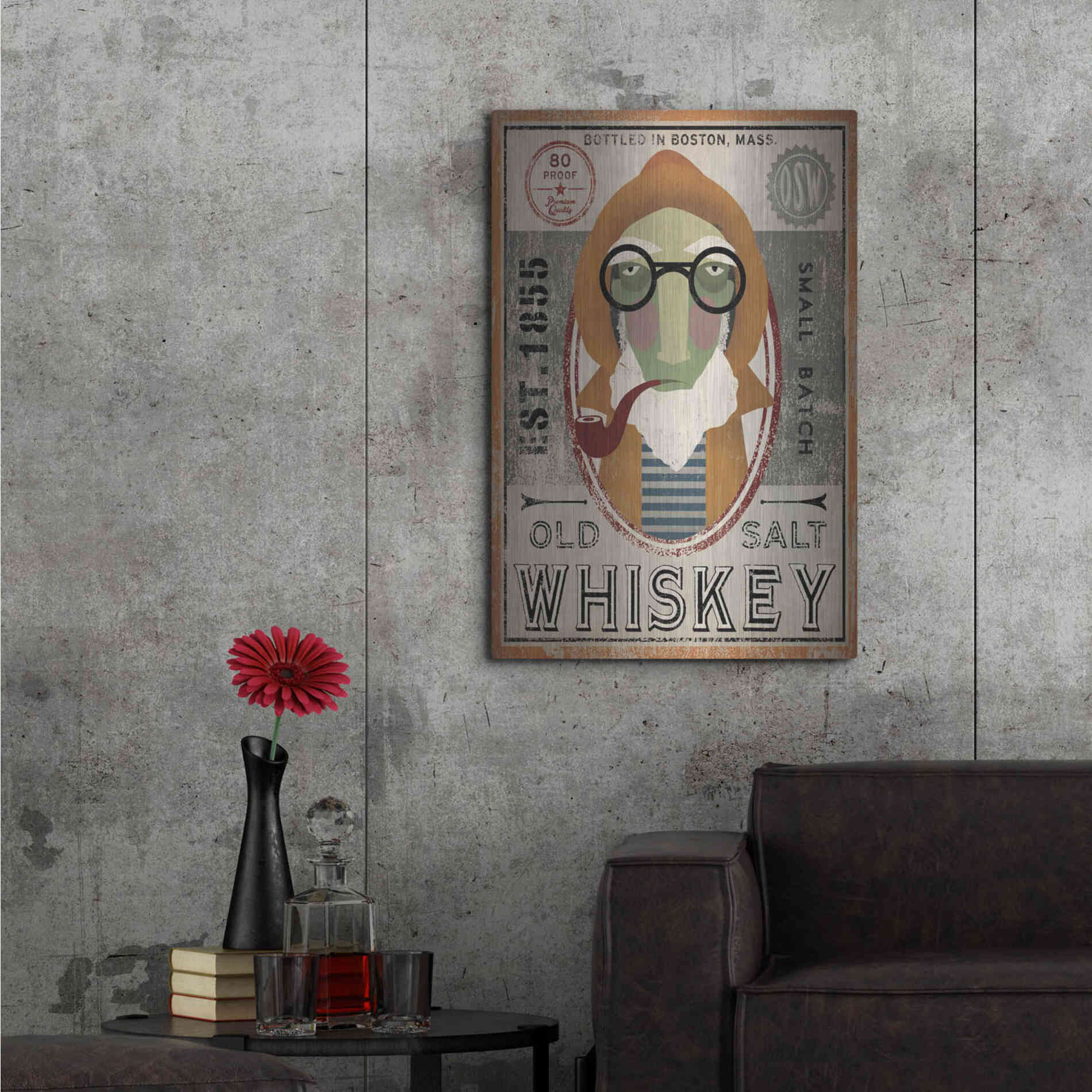 Luxe Metal Art 'Fisherman II Old Salt Whiskey' by Ryan Fowler, Metal Wall Art,24x36