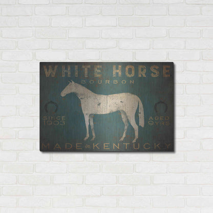 Luxe Metal Art 'White Horse with Words Blue' by Ryan Fowler, Metal Wall Art,36x24