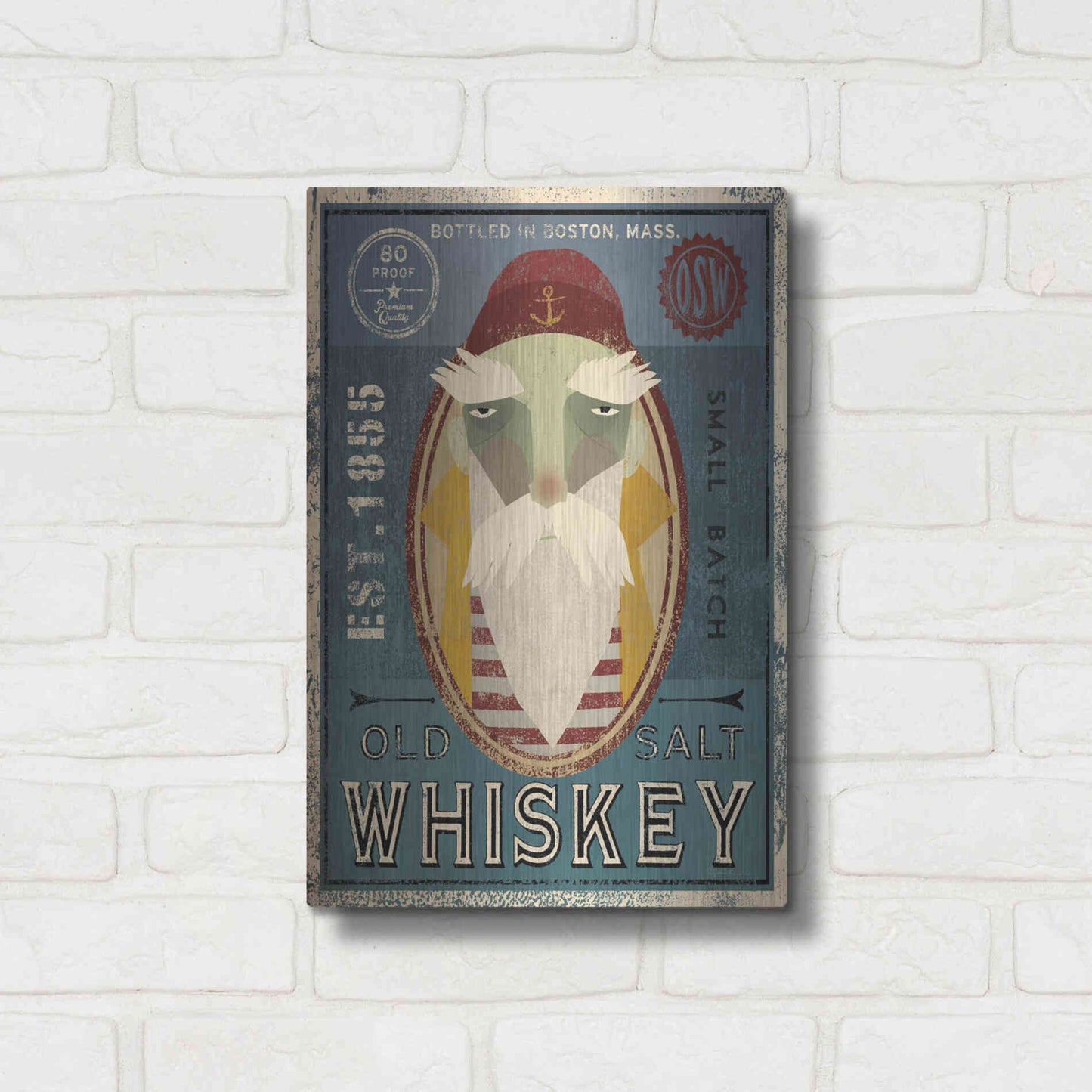 Luxe Metal Art 'Fisherman VIII Old Salt Whiskey' by Ryan Fowler, Metal Wall Art,12x16