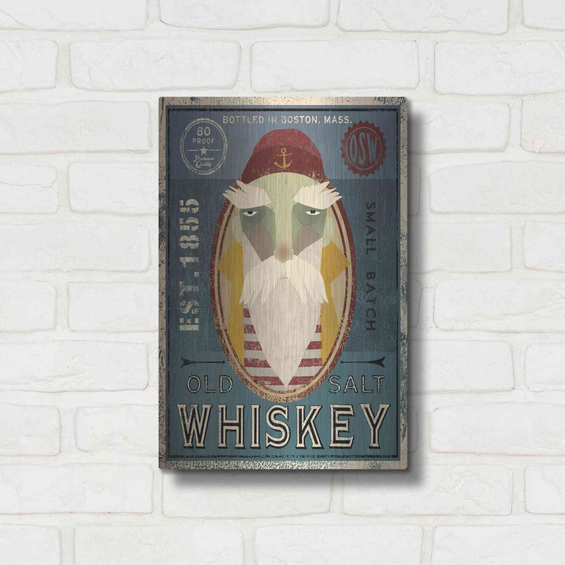 Luxe Metal Art 'Fisherman VIII Old Salt Whiskey' by Ryan Fowler, Metal Wall Art,12x16