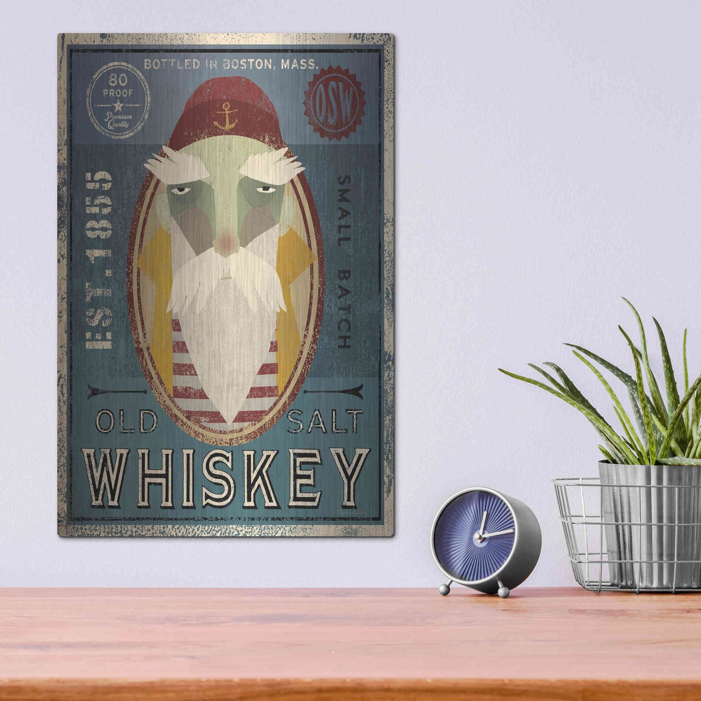 Luxe Metal Art 'Fisherman VIII Old Salt Whiskey' by Ryan Fowler, Metal Wall Art,12x16