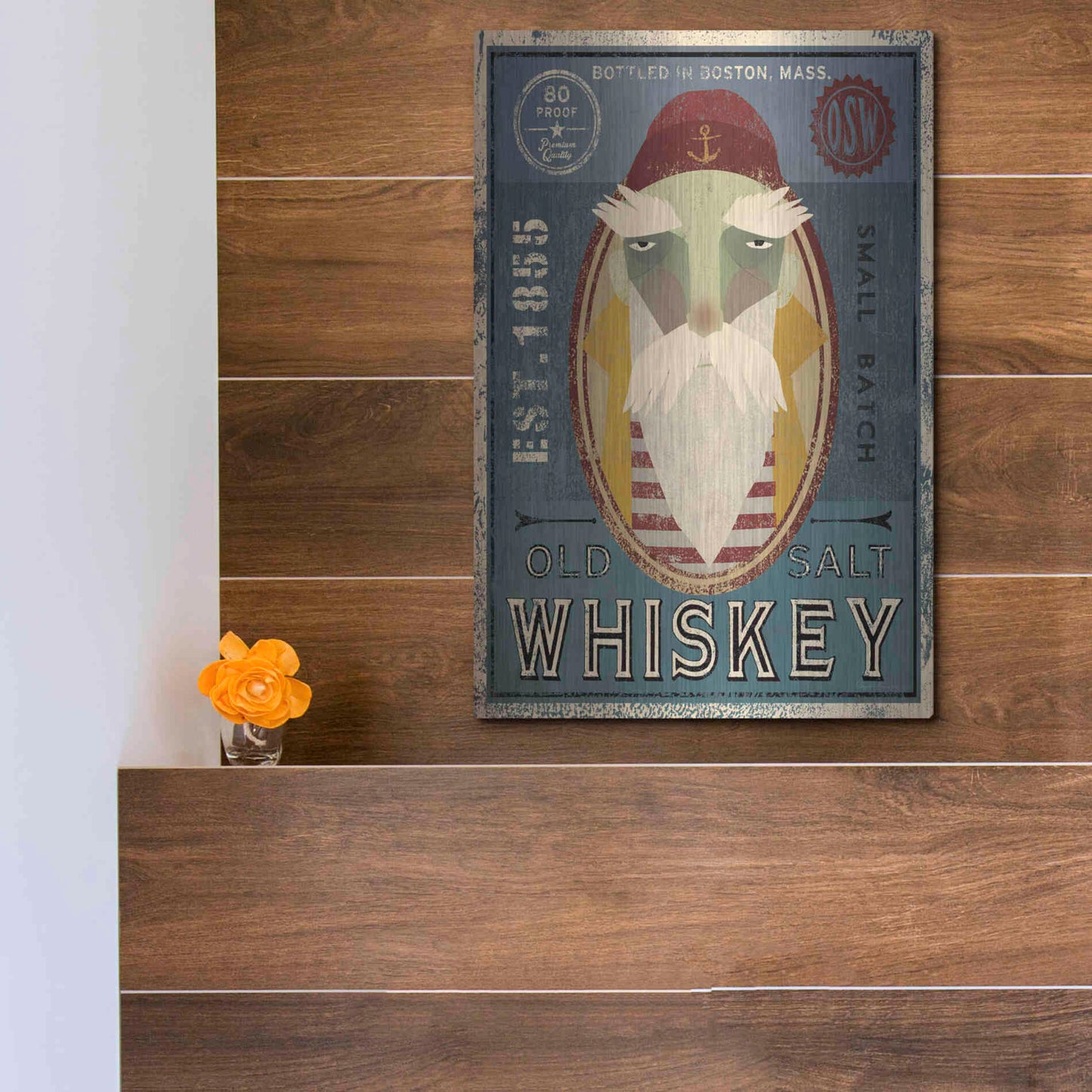 Luxe Metal Art 'Fisherman VIII Old Salt Whiskey' by Ryan Fowler, Metal Wall Art,12x16