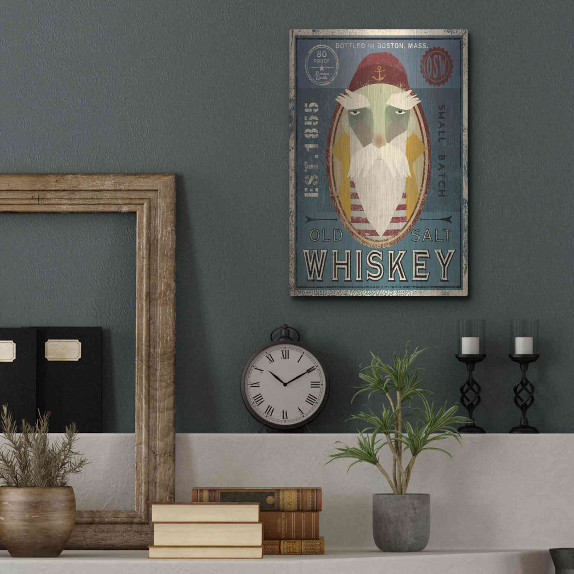 Luxe Metal Art 'Fisherman VIII Old Salt Whiskey' by Ryan Fowler, Metal Wall Art,12x16