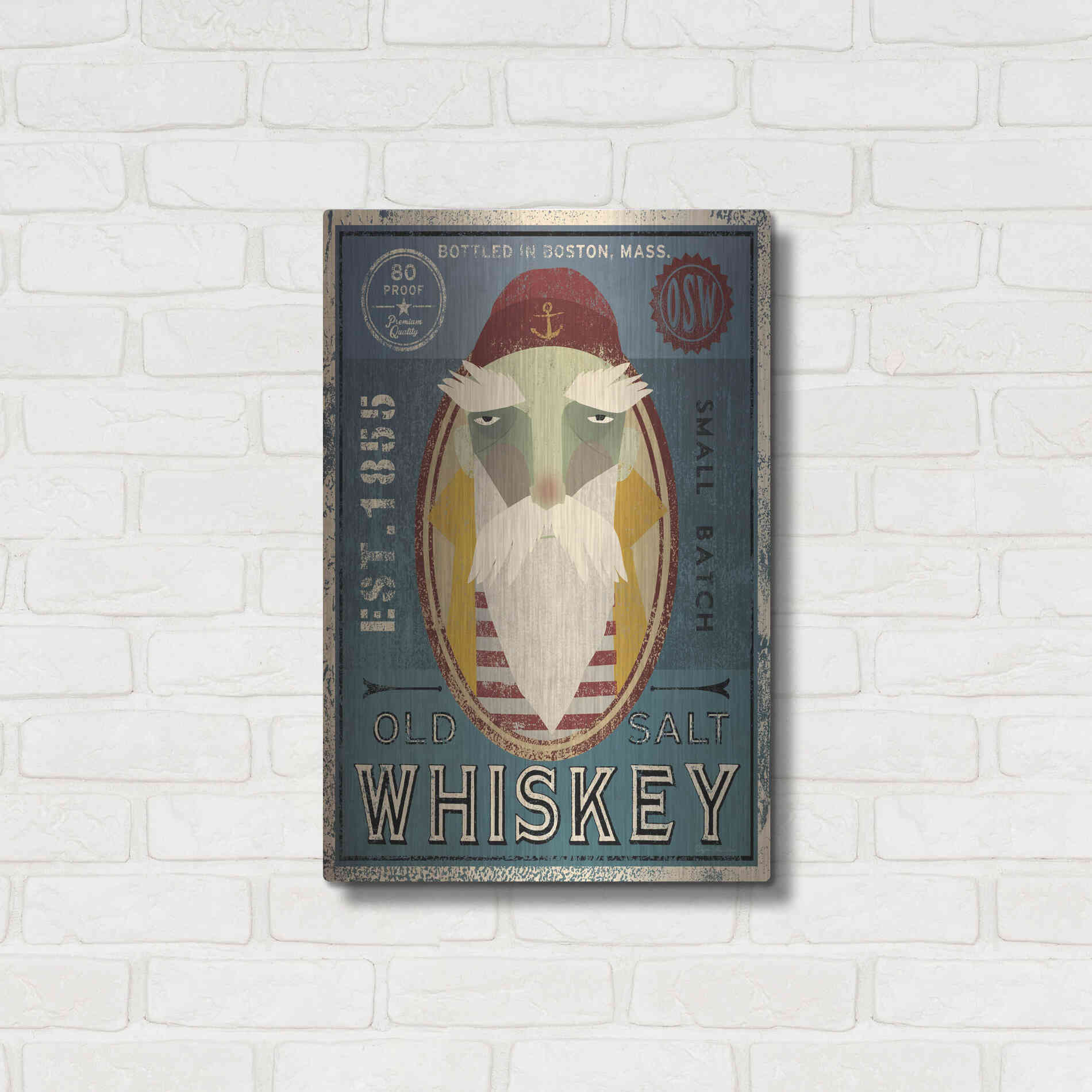 Luxe Metal Art 'Fisherman VIII Old Salt Whiskey' by Ryan Fowler, Metal Wall Art,16x24