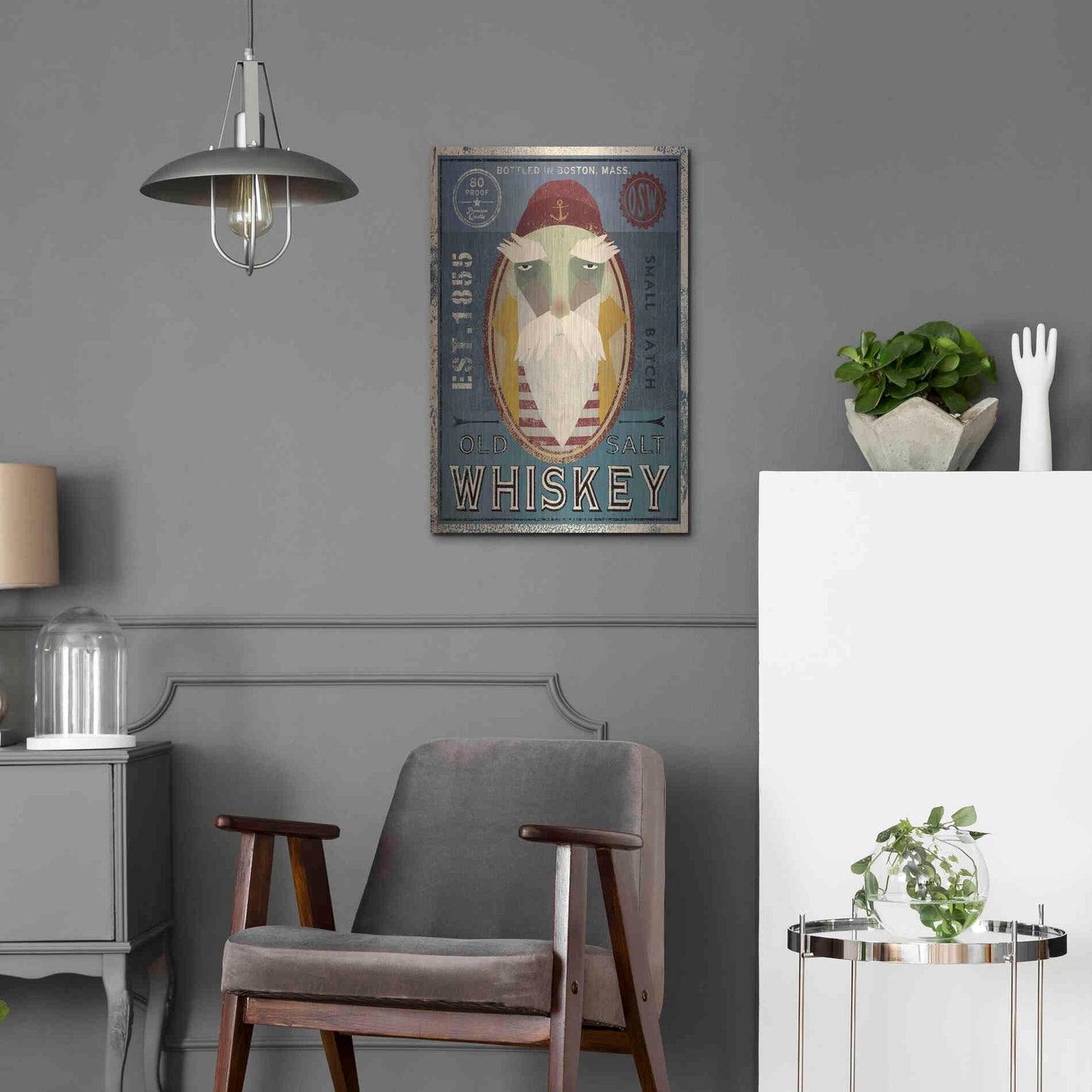 Luxe Metal Art 'Fisherman VIII Old Salt Whiskey' by Ryan Fowler, Metal Wall Art,16x24