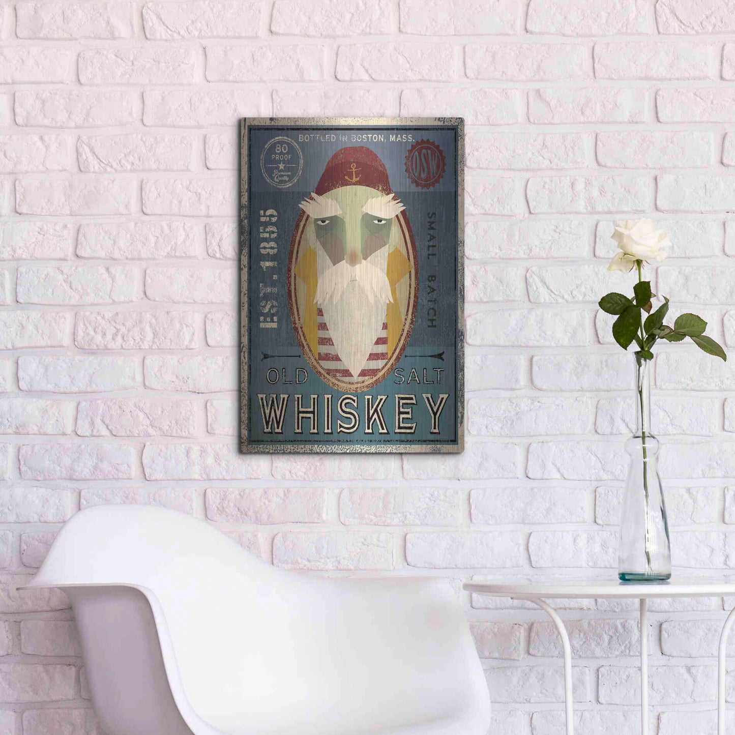 Luxe Metal Art 'Fisherman VIII Old Salt Whiskey' by Ryan Fowler, Metal Wall Art,16x24